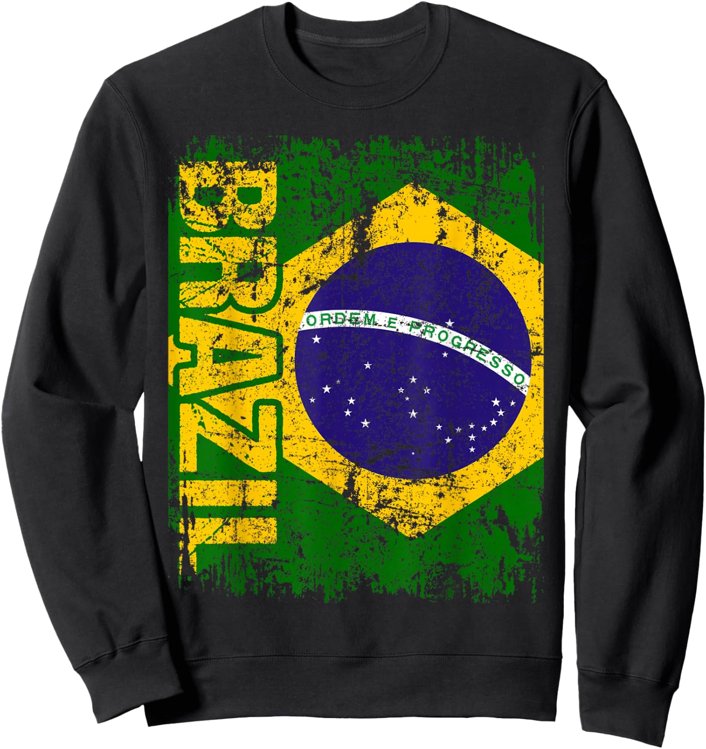Brazil Brasil Flag Vintage Distressed Brazil Sweatshirt - Sweatshirt | Black