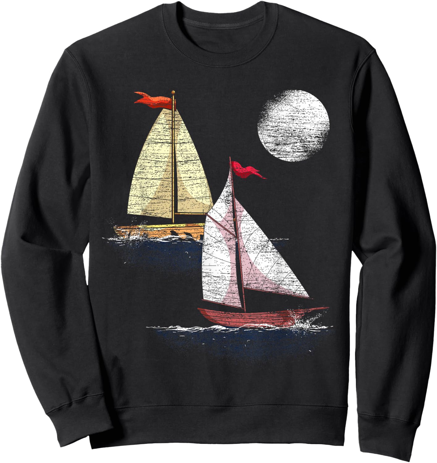 Full Moon Sailing Ship Hobby Sailing Boat Captain Sailing Sweatshirt - Sweatshirt | Black
