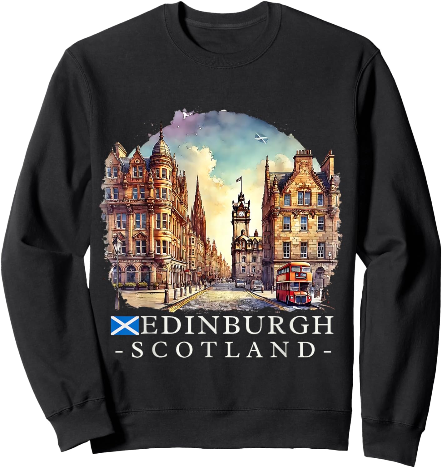 Edinburgh Scotland Scottish Map and Flag Travel Souvenir Sweatshirt - Sweatshirt | Black