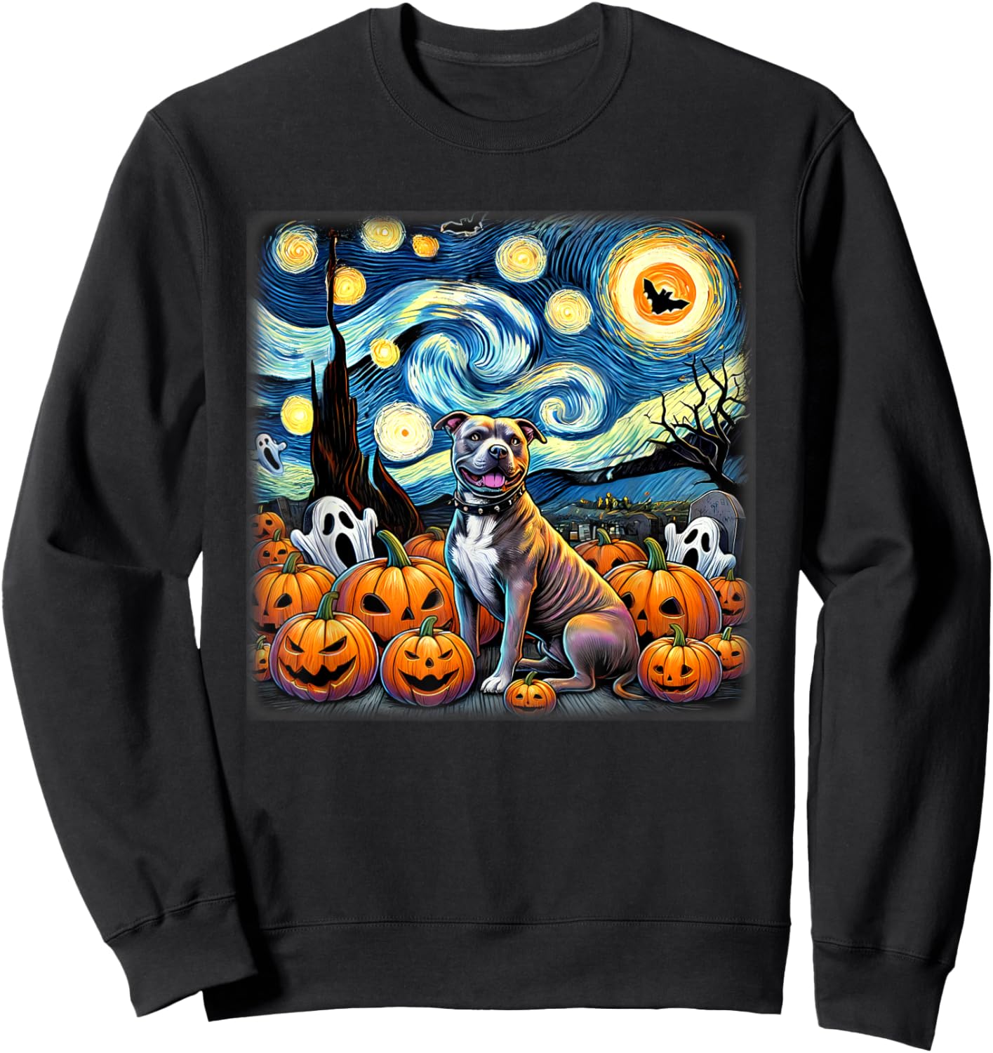 Starry Night Pitbull Halloween Sweatshirt - Sweatshirt | Black