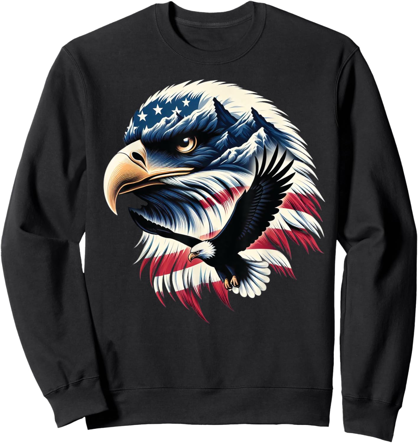 Patriotic Eagle USA Flag 4th Of July Man Woman Art Sweatshirt - Sweatshirt | Black