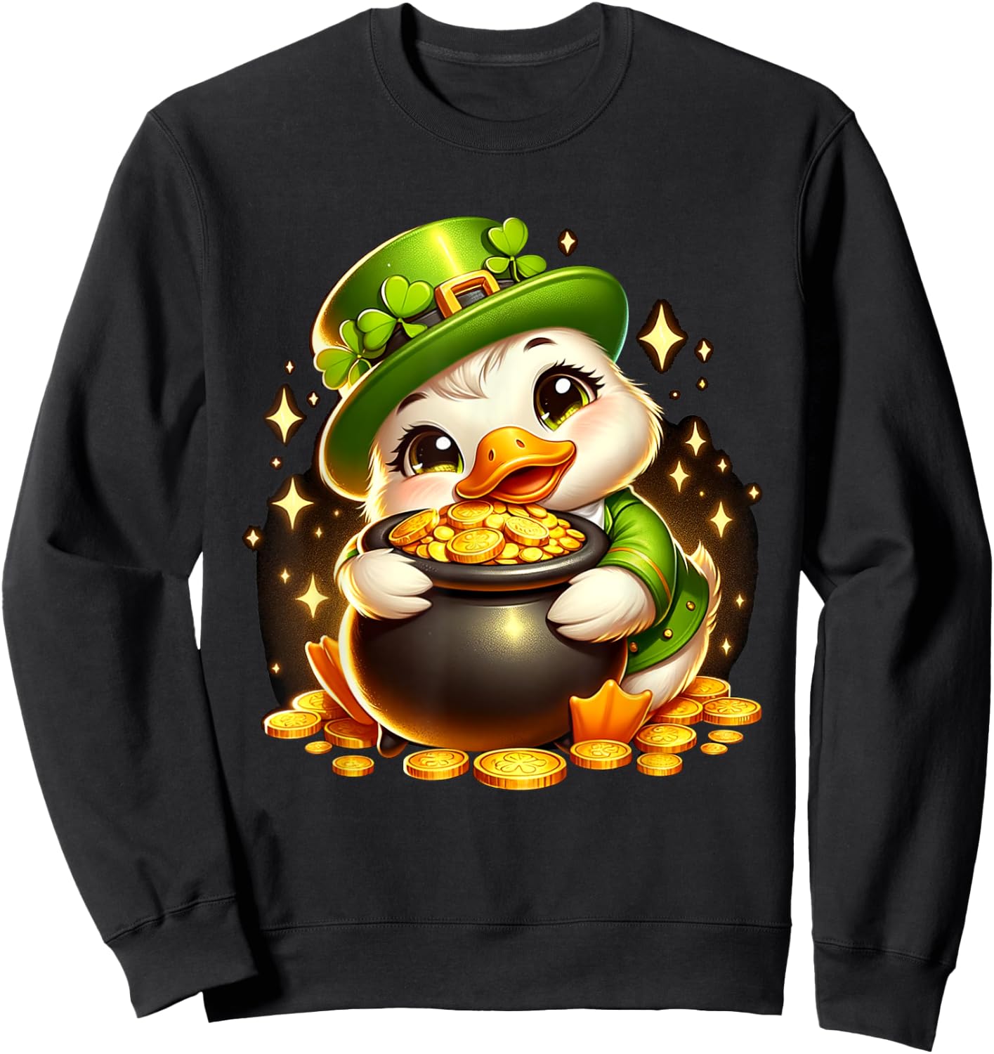Duck Leprechaun Cute Funny Duck St. Patricks Day Sweatshirt - Sweatshirt | Black