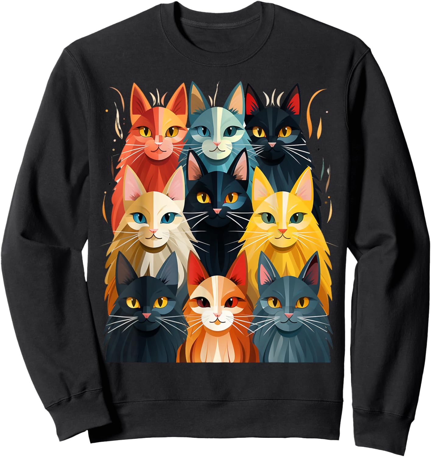 Stylized Vintage Kitten Art Lover Classic Cute Cat Sweatshirt - Sweatshirt | Black