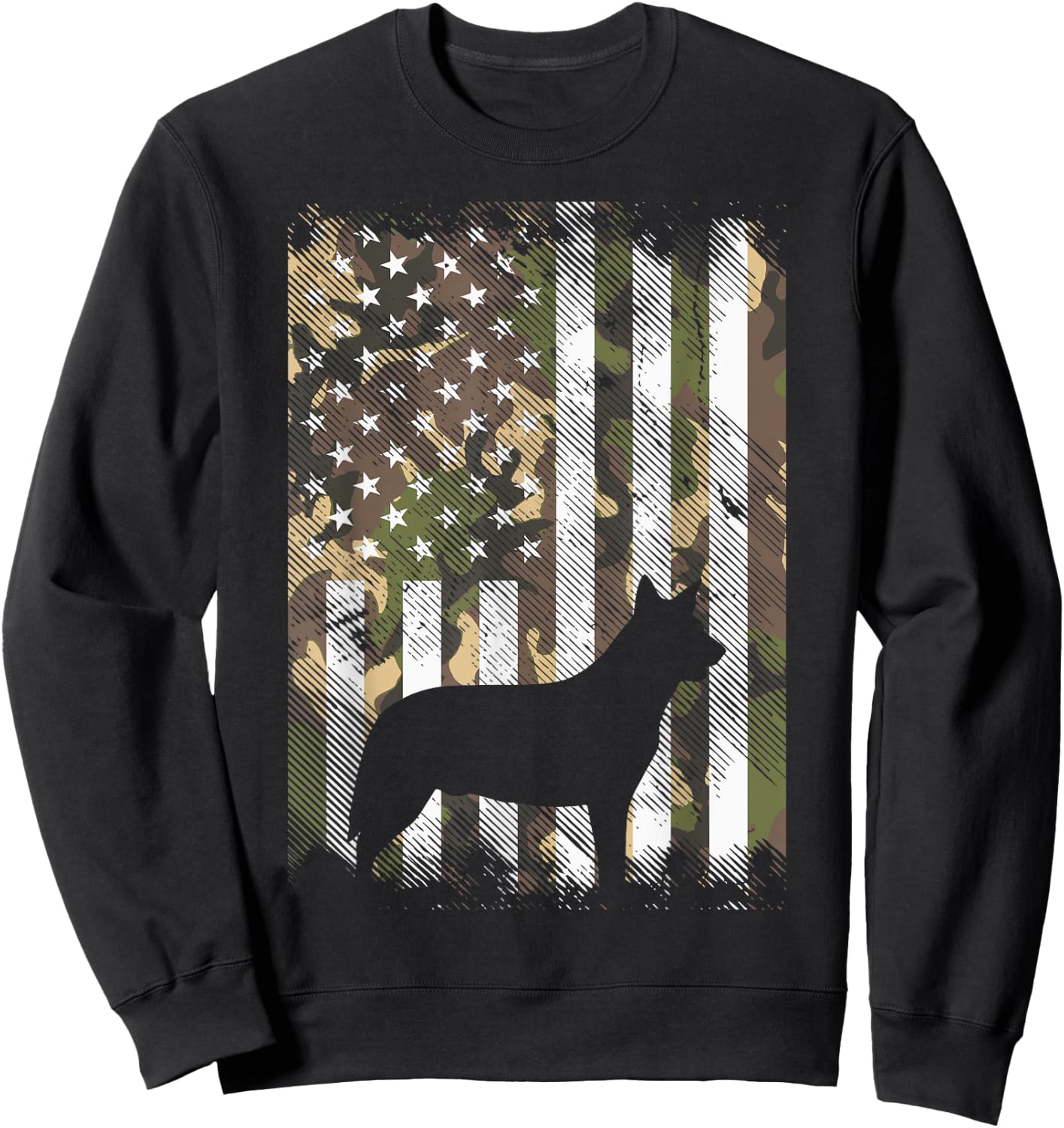 Camo US American Flag Heeler Animal Cattle Dog Patriot Gift Sweatshirt - Sweatshirt | Black
