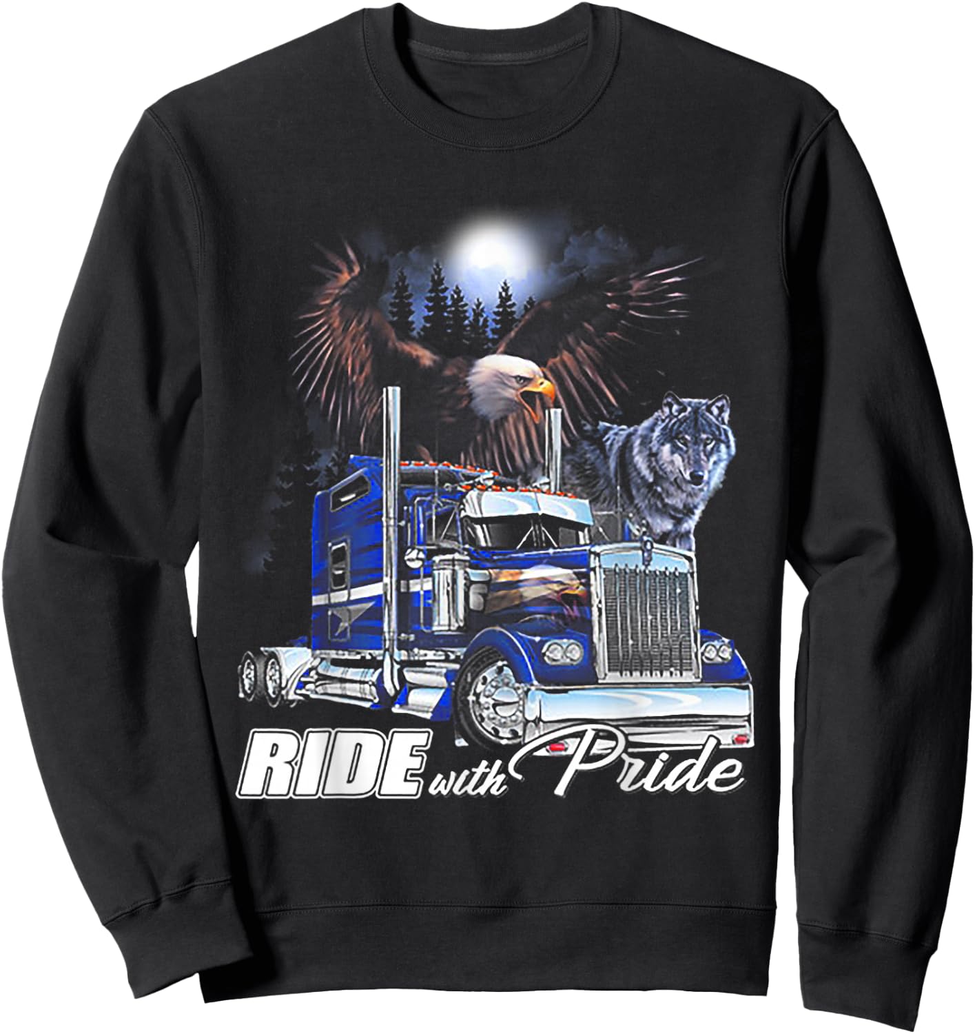 Ride With Pride Trucker Eagle Wolf Sweatshirt - Sweatshirt | Black