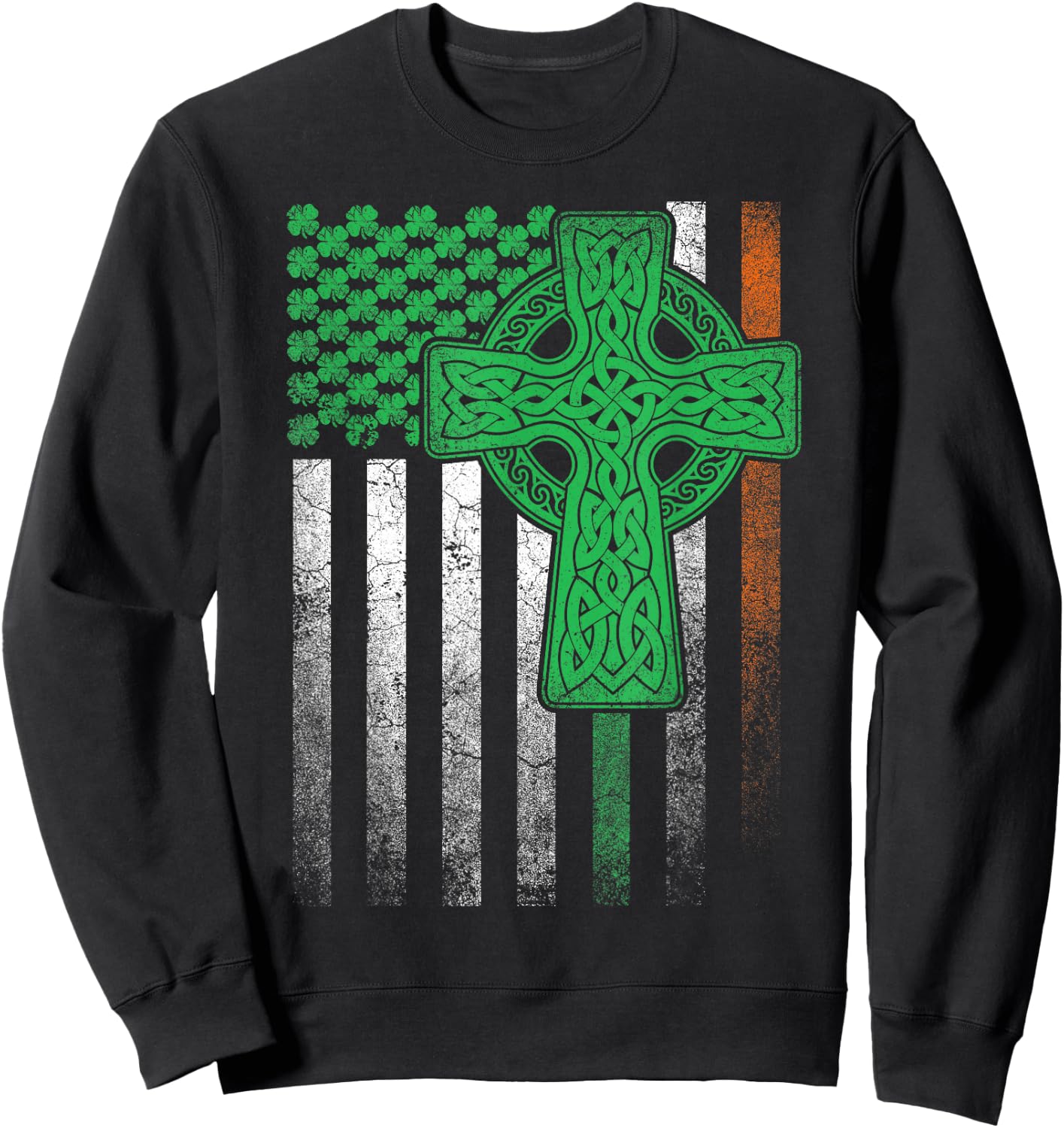 Irish American Flag Ireland Flag ST PATRICKS DAY Gift Cross Sweatshirt - Sweatshirt | Black