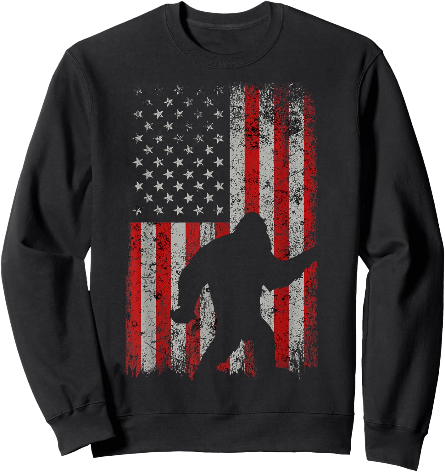 Patriotic American Flag Sasquatch Lover Gift Bigfoot Vintage Sweatshirt - Sweatshirt | Black