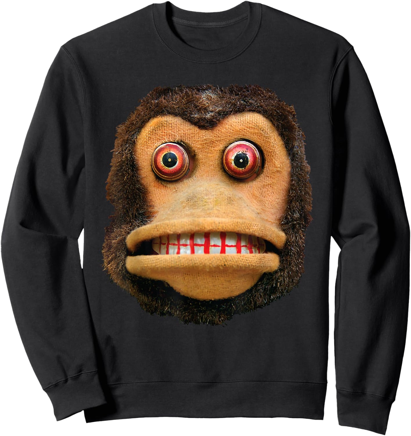 Big Buggy Eyed Monkey Face Cymbal Playing Toy Animal Sweatshirt - Sweatshirt | Black