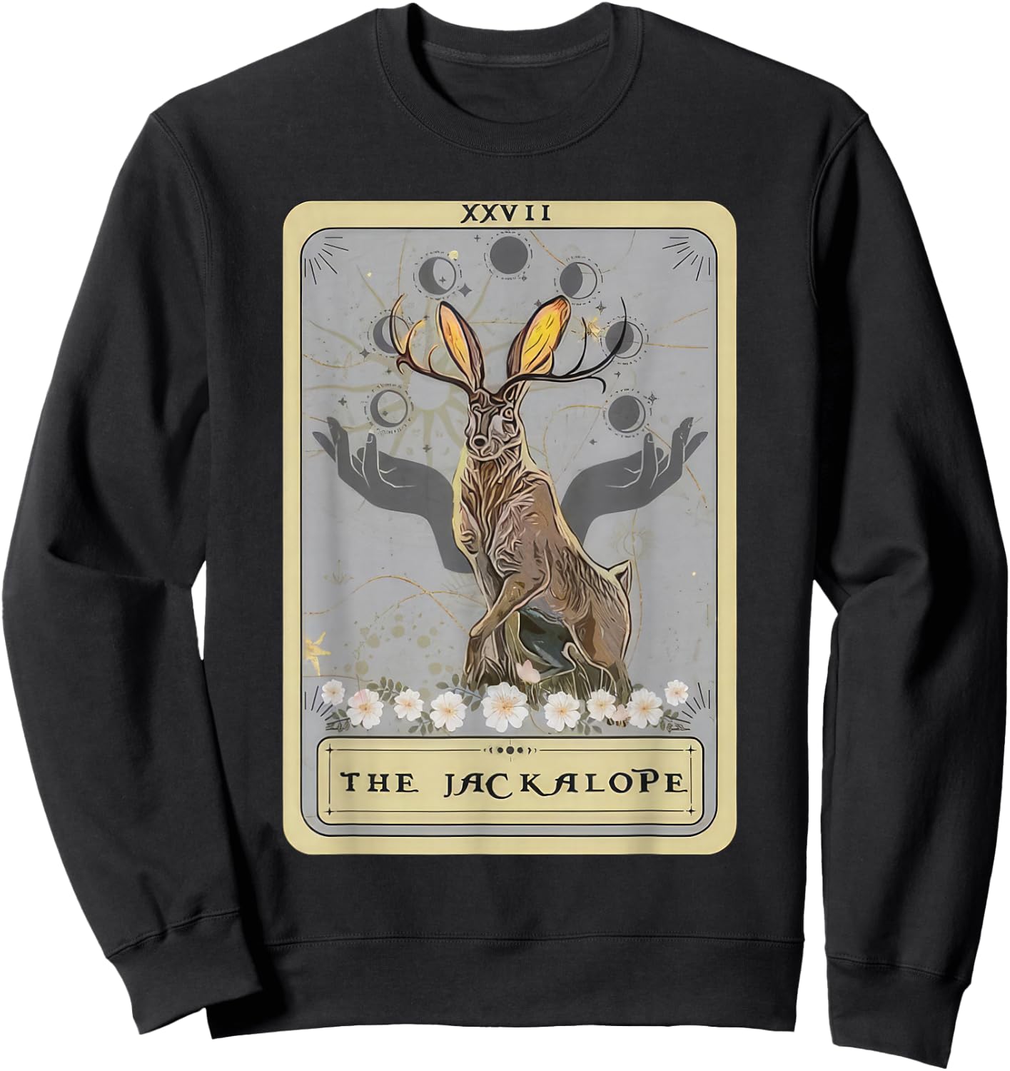 Jackalope Hat Tarot Card Monster Legend Cryptid Cryptidcore Sweatshirt - Sweatshirt | Black