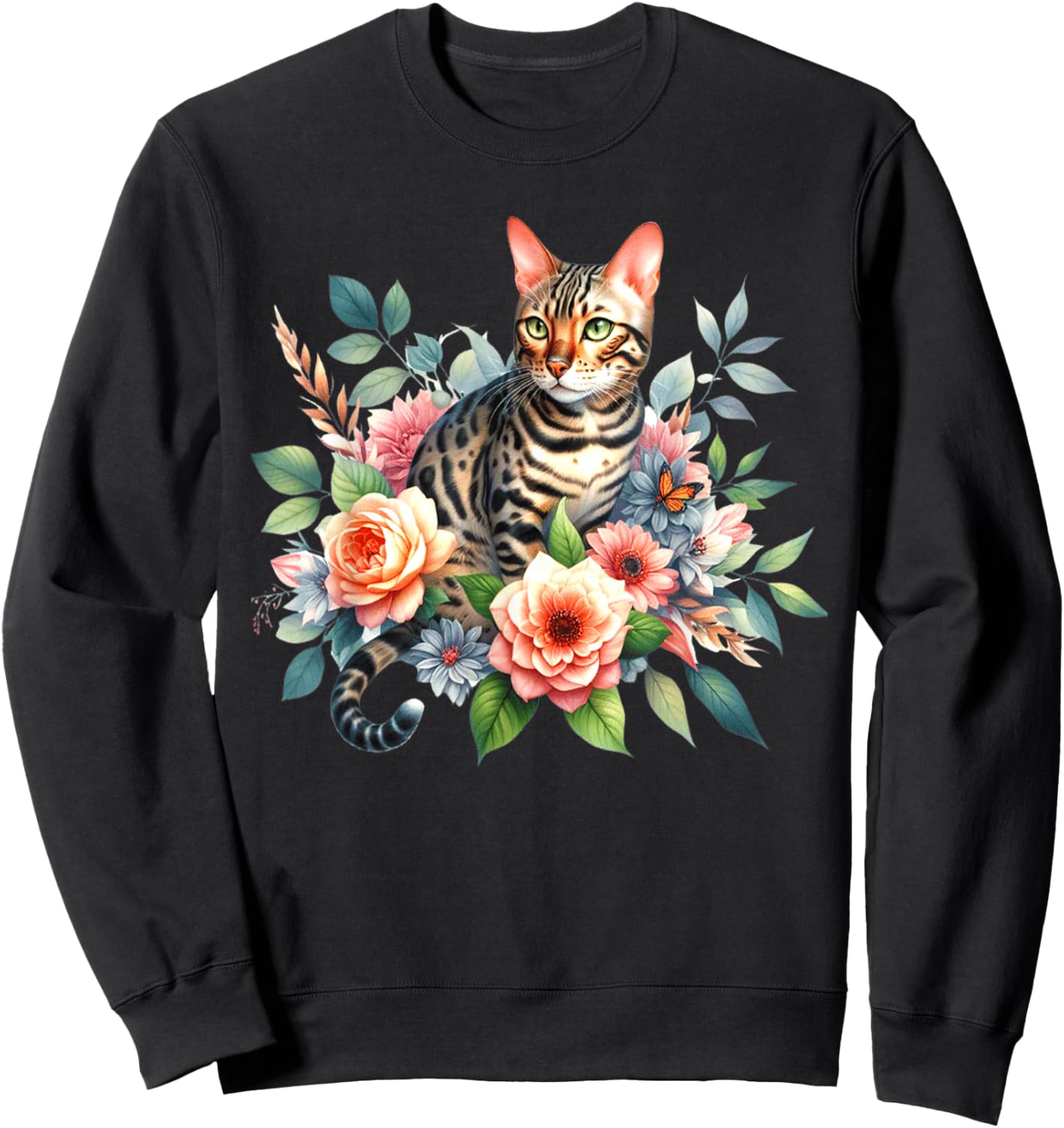 Bengal Cat x Flowers Sweatshirt - Sweatshirt | Black