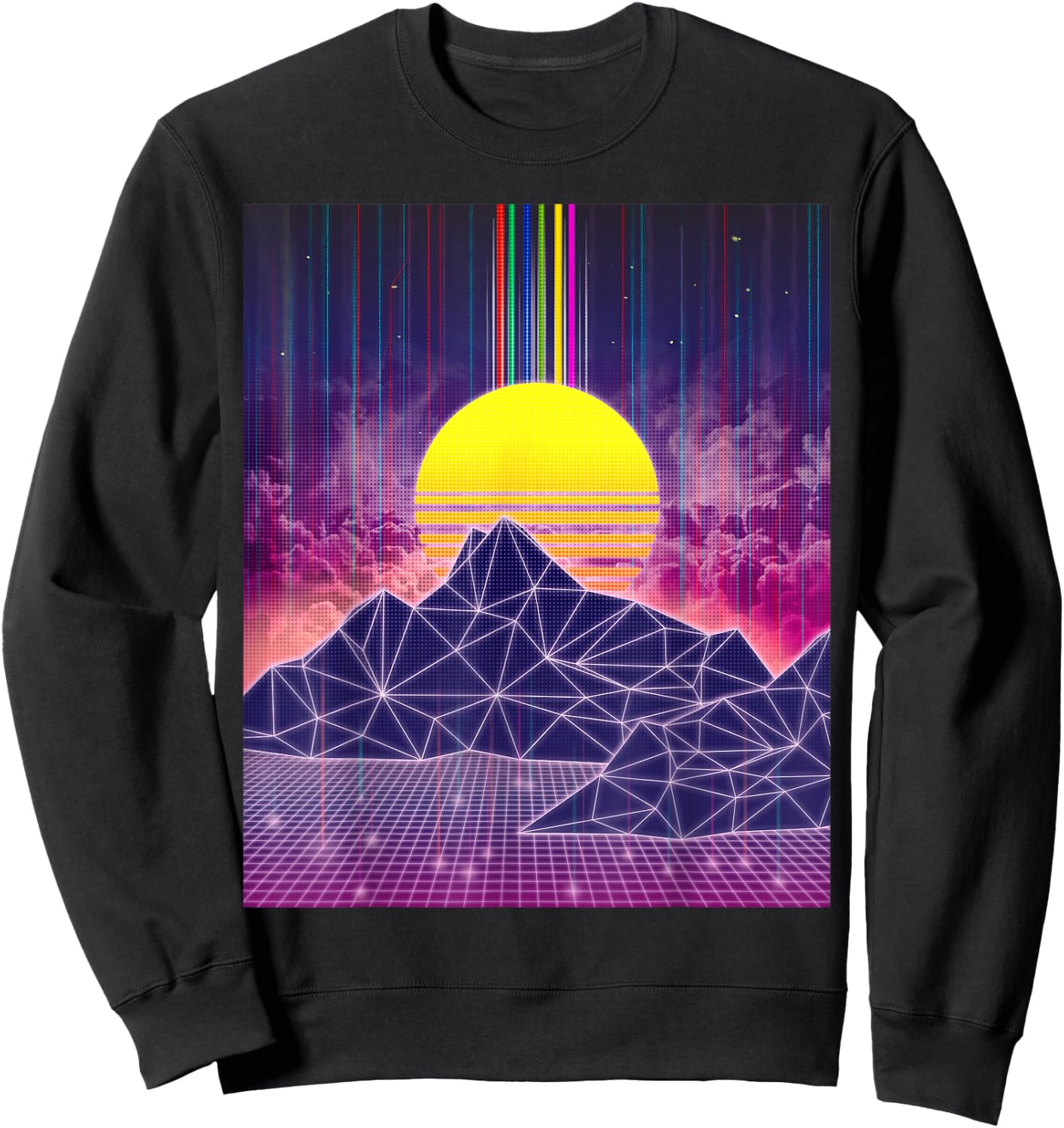 Retro Digital Sunset 1980s Vaporwave Aesthetic Art Sweatshirt - Sweatshirt | Black