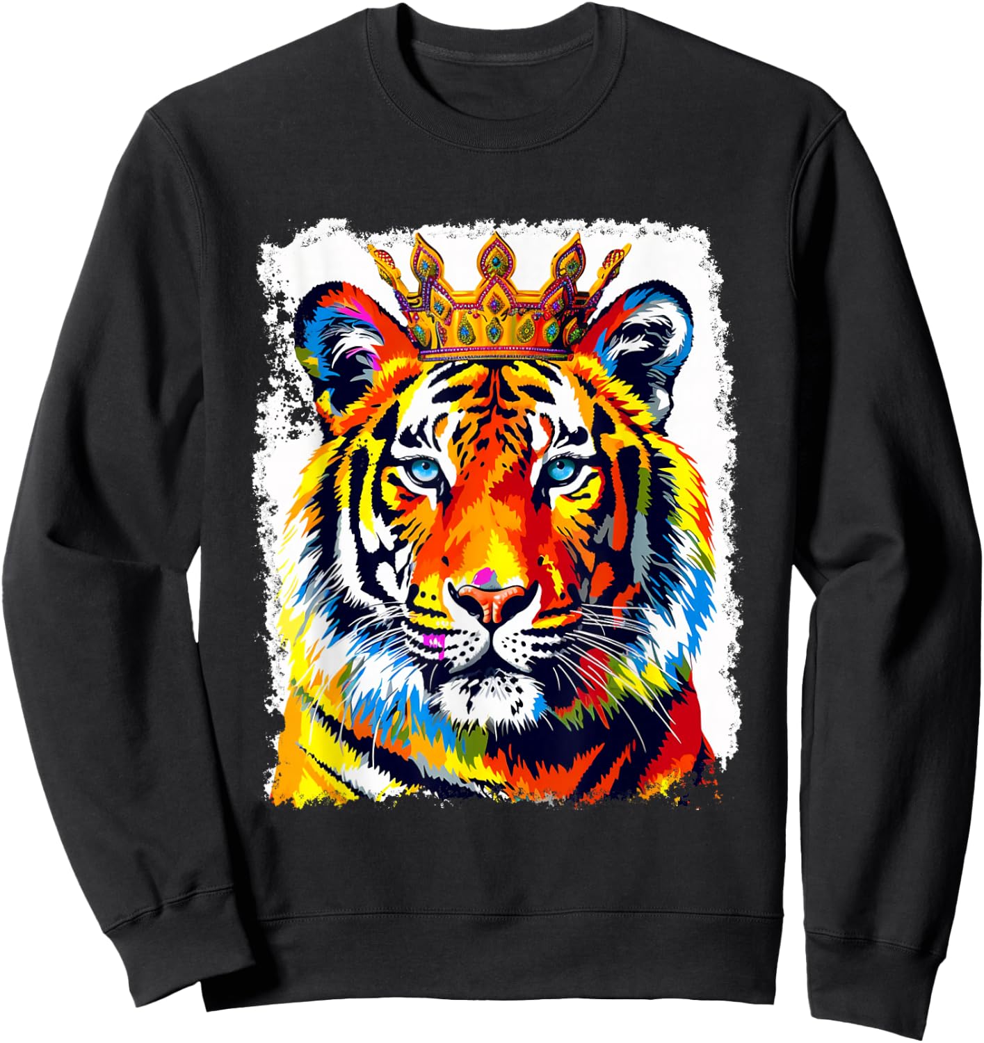Pop Art Vintage Zoo Animal Tiger Crown King Queen Sweatshirt - Sweatshirt | Black