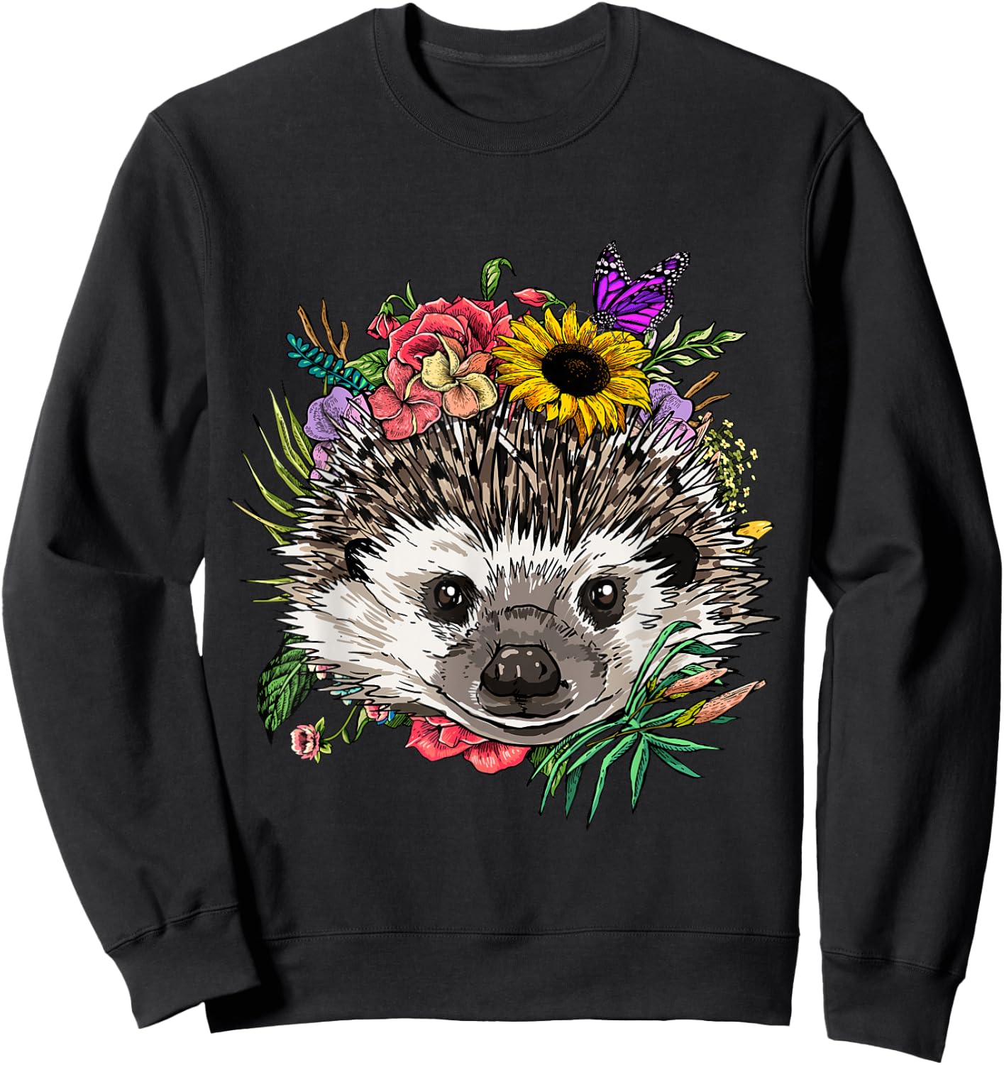 Hedgehog Shirt Floral Hedgehog Animal Face Hedgehog Lovers Sweatshirt - Sweatshirt | Black