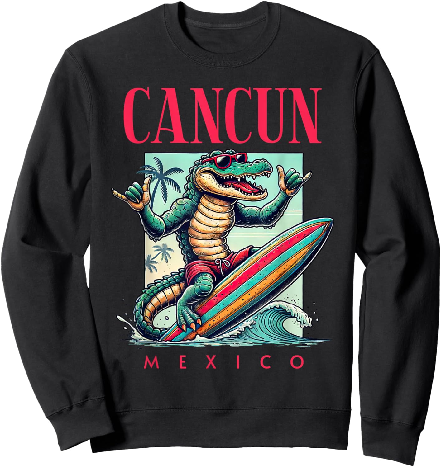 Cancun Mexico Surfing Crocodile Beach Vacation Sweatshirt - Sweatshirt | Black