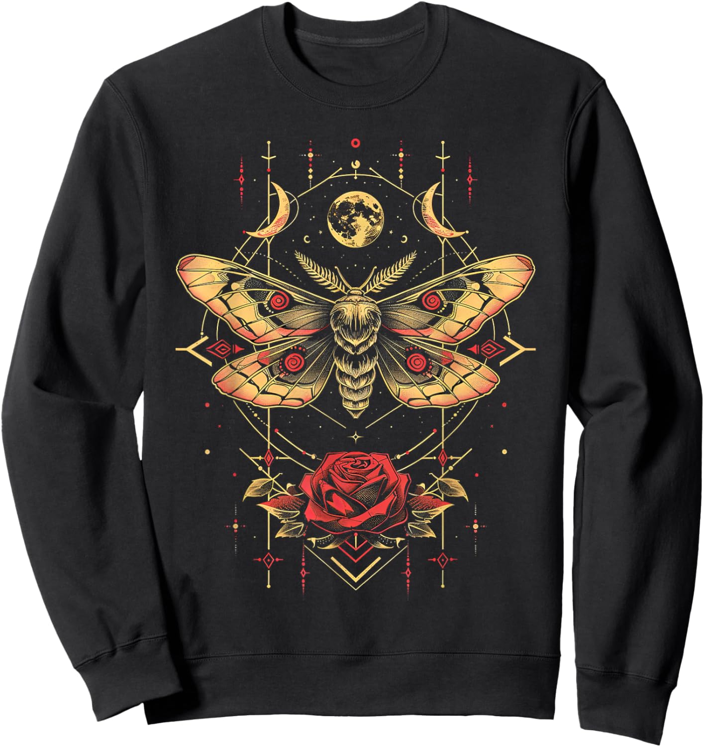 Mystic Moth in Front of Moon Roses Occult Gothic Simple Dark Sweatshirt - Sweatshirt | Black