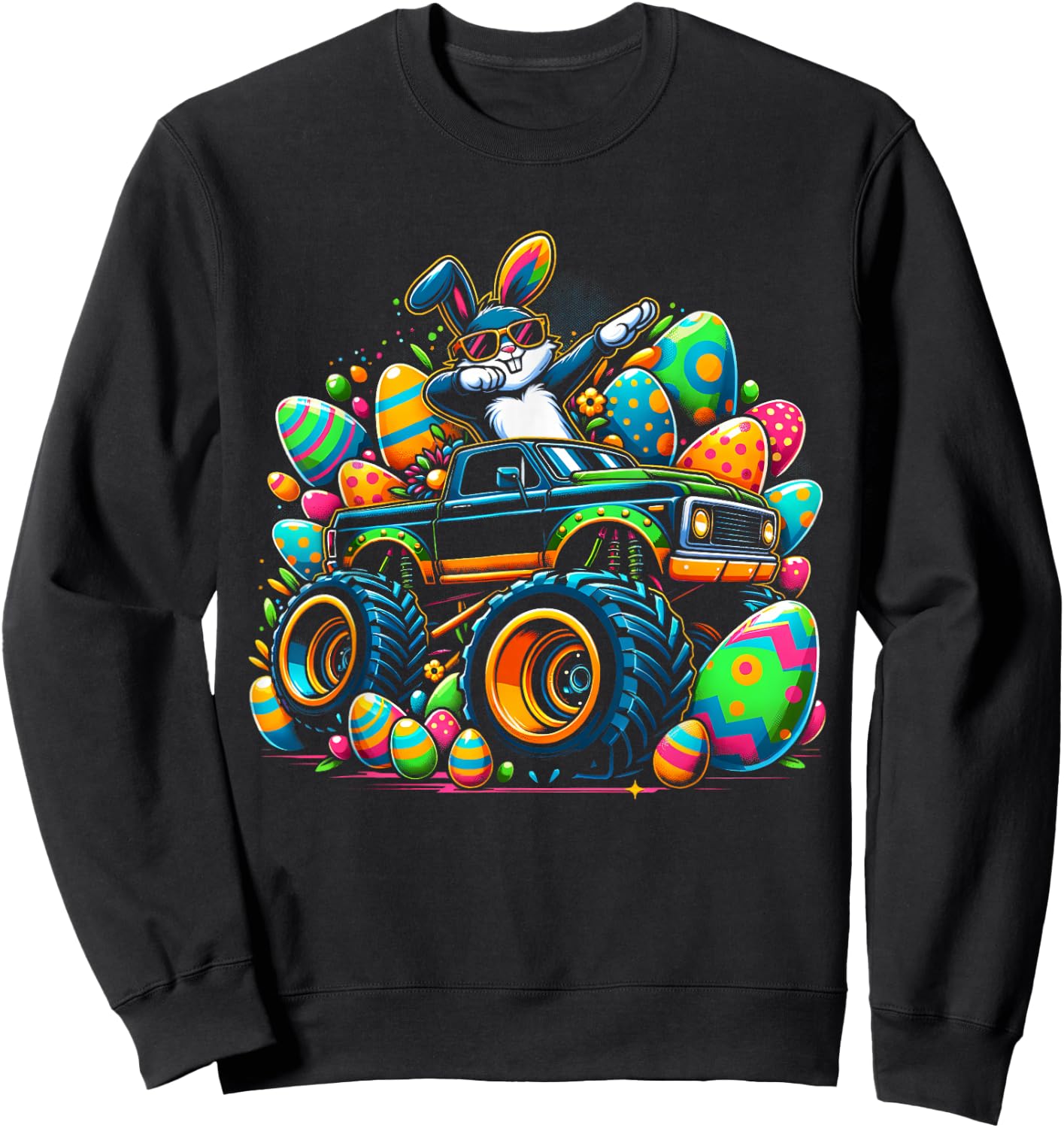 Dabbing Bunny Rabbit Monster Truck Easter Egg Boys Dab Dance Sweatshirt - Sweatshirt | Black