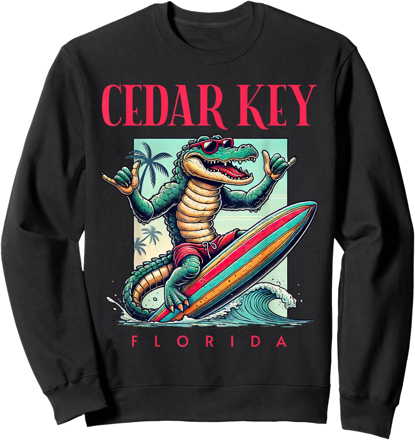 Cedar Key Florida Surfing Crocodile Beach Vacation Sweatshirt - Sweatshirt | Black