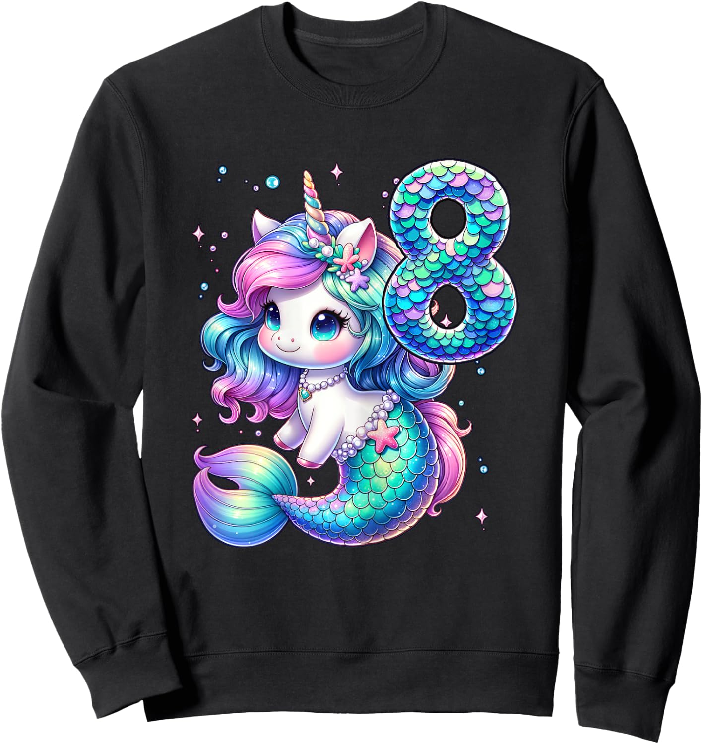 Unicorn Mermaid 8th Birthday 8 Year Old Party Girls Outfit Sweatshirt - Sweatshirt | Black