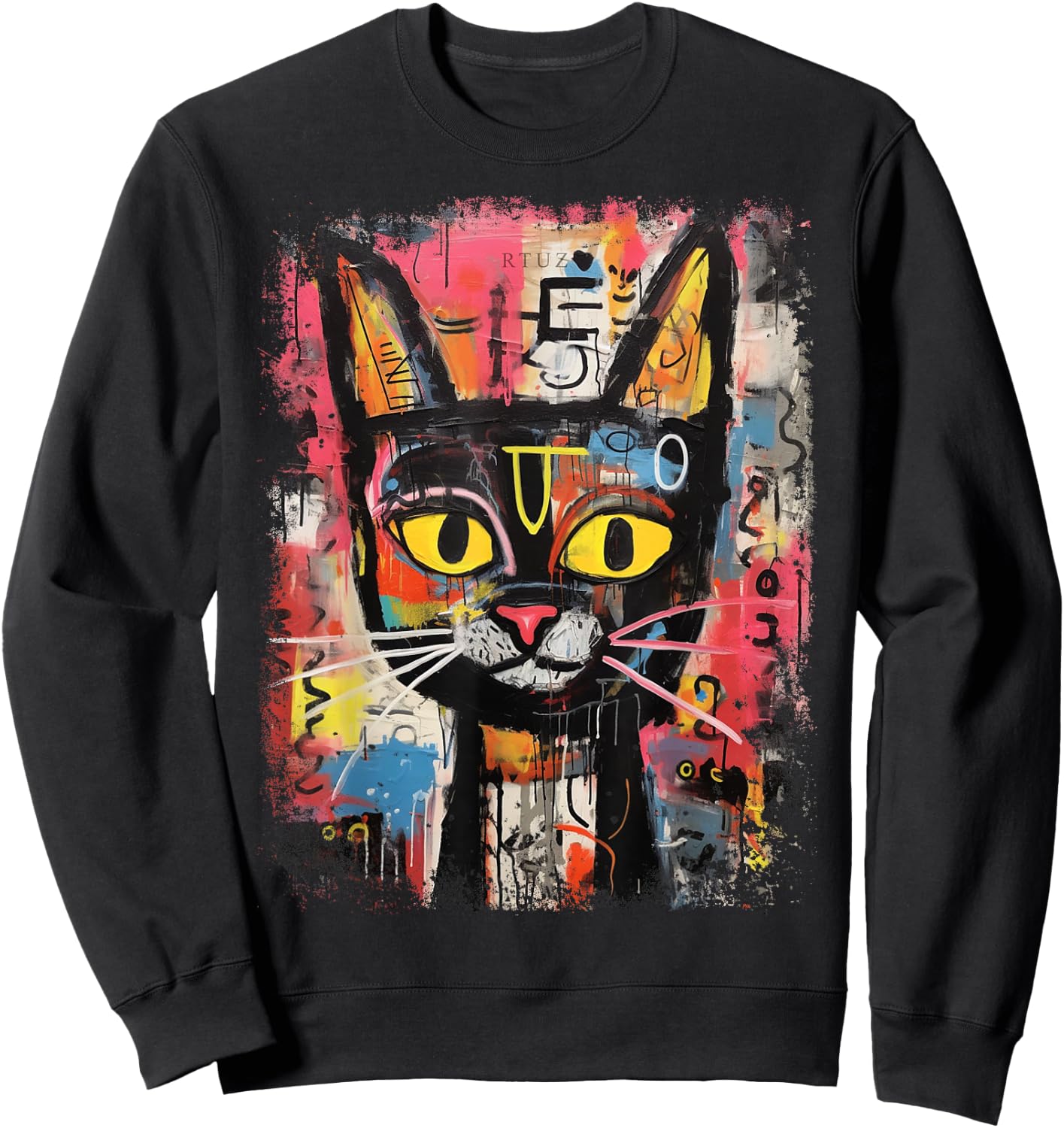 Y2K Streetwear Hip Hop Abstract Cat Pop Art Graffiti Cat Sweatshirt - Sweatshirt | Black