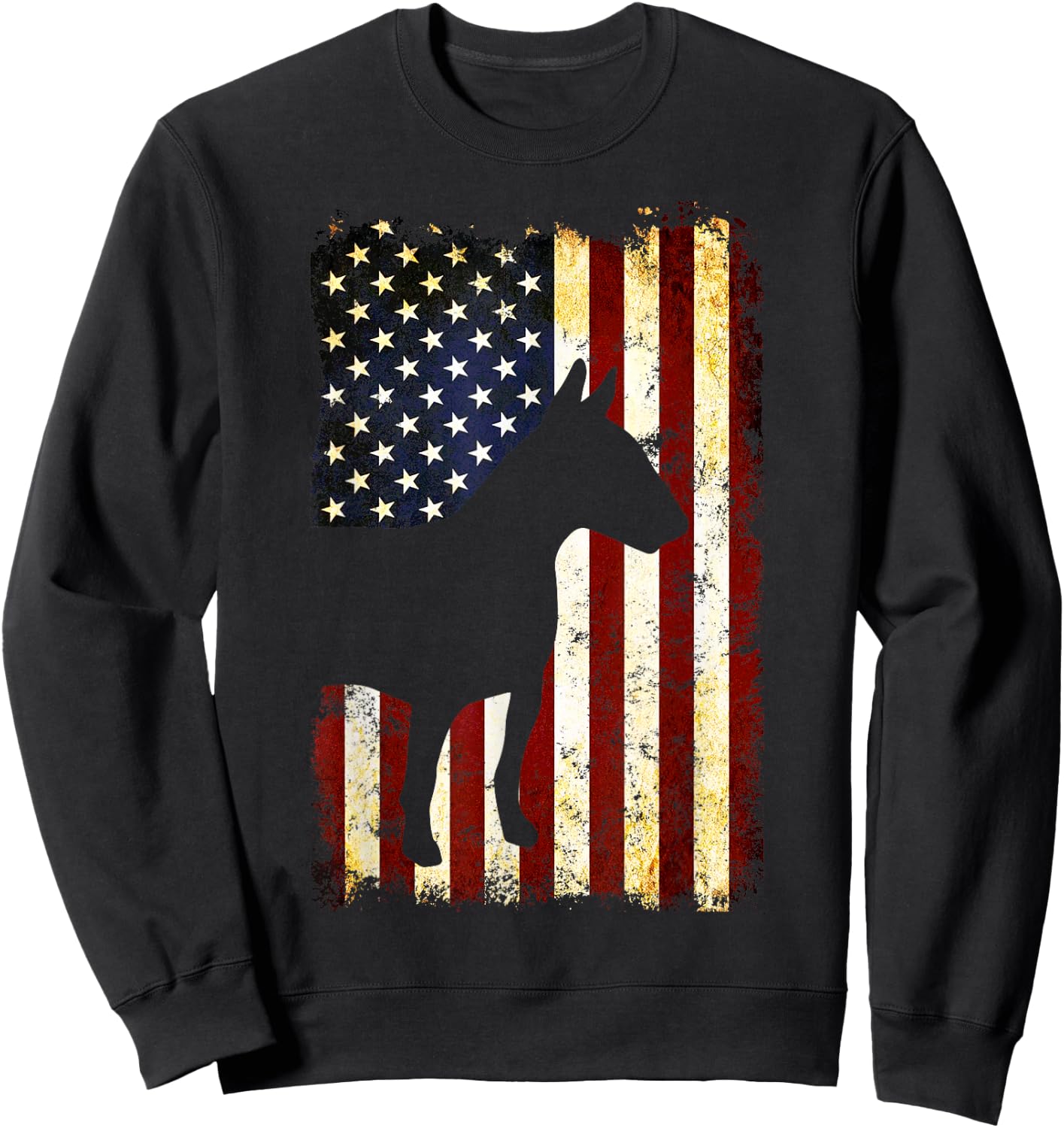 Bull Terrier Silhouette American Flag 4th of July Sweatshirt - Sweatshirt | Black