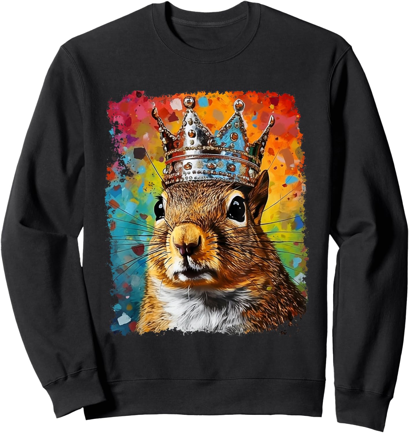 Pop Art Vintage Zoo Farm Animal Squirrel Crown King Queen Sweatshirt - Sweatshirt | Black