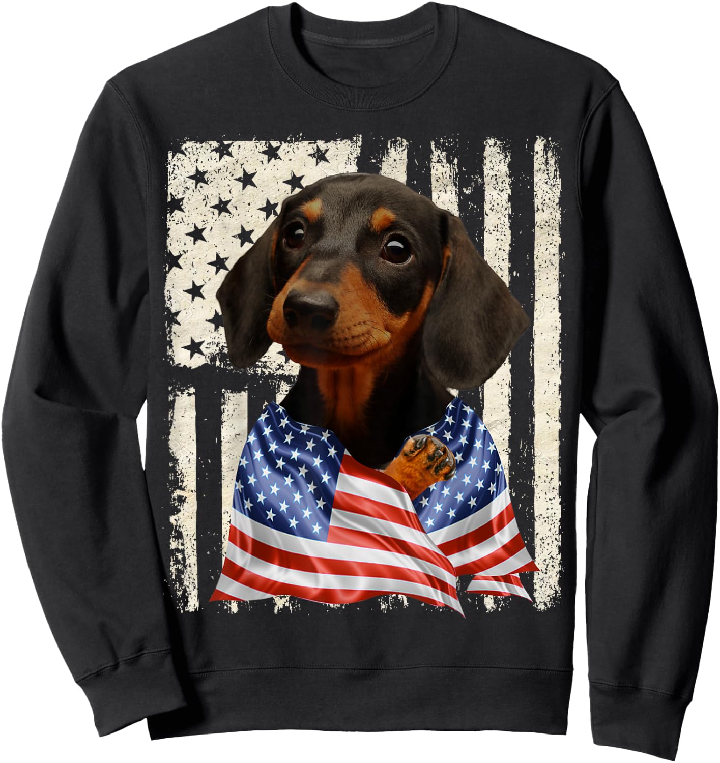 Dachshund Dog American Flag 4th Of July Patriotic Sweatshirt - Sweatshirt | Black
