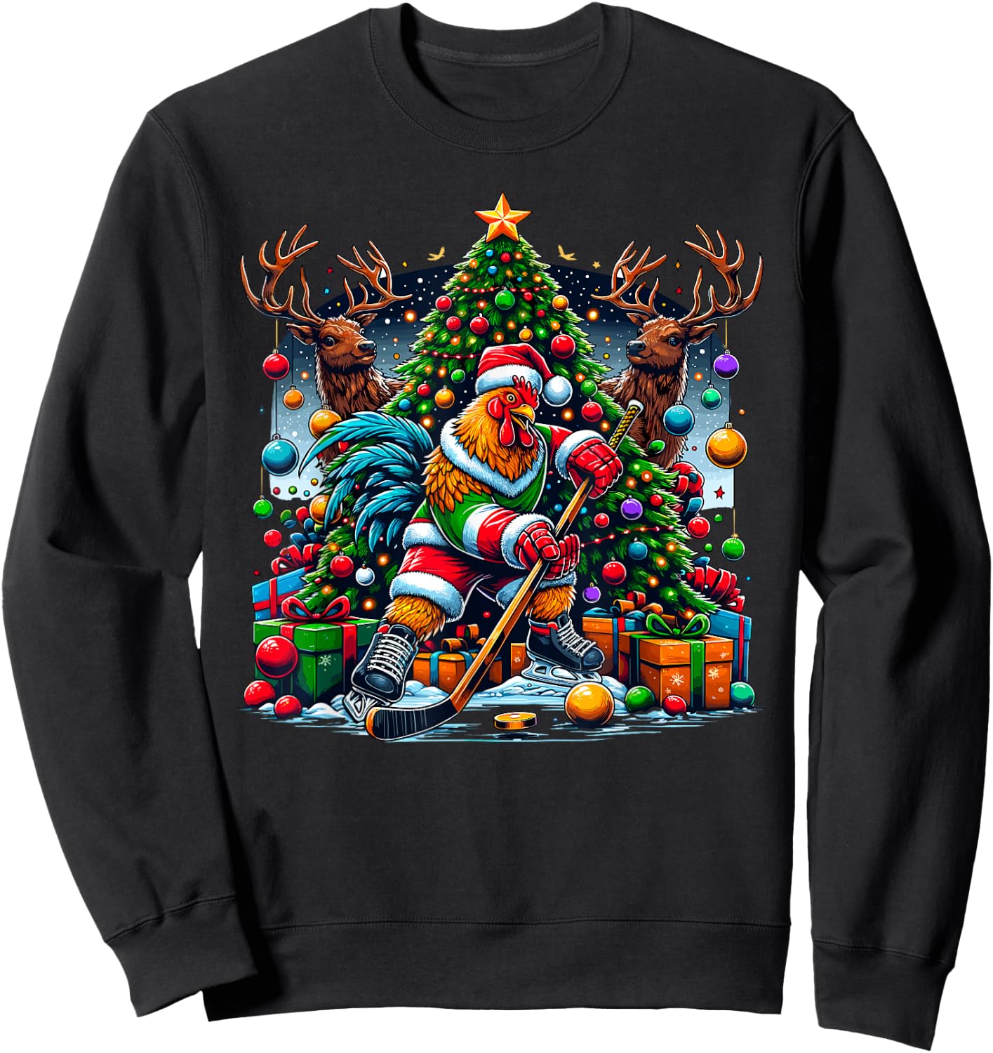 Funny Santa Chicken Playing Hockey Sweatshirt - Sweatshirt | Black