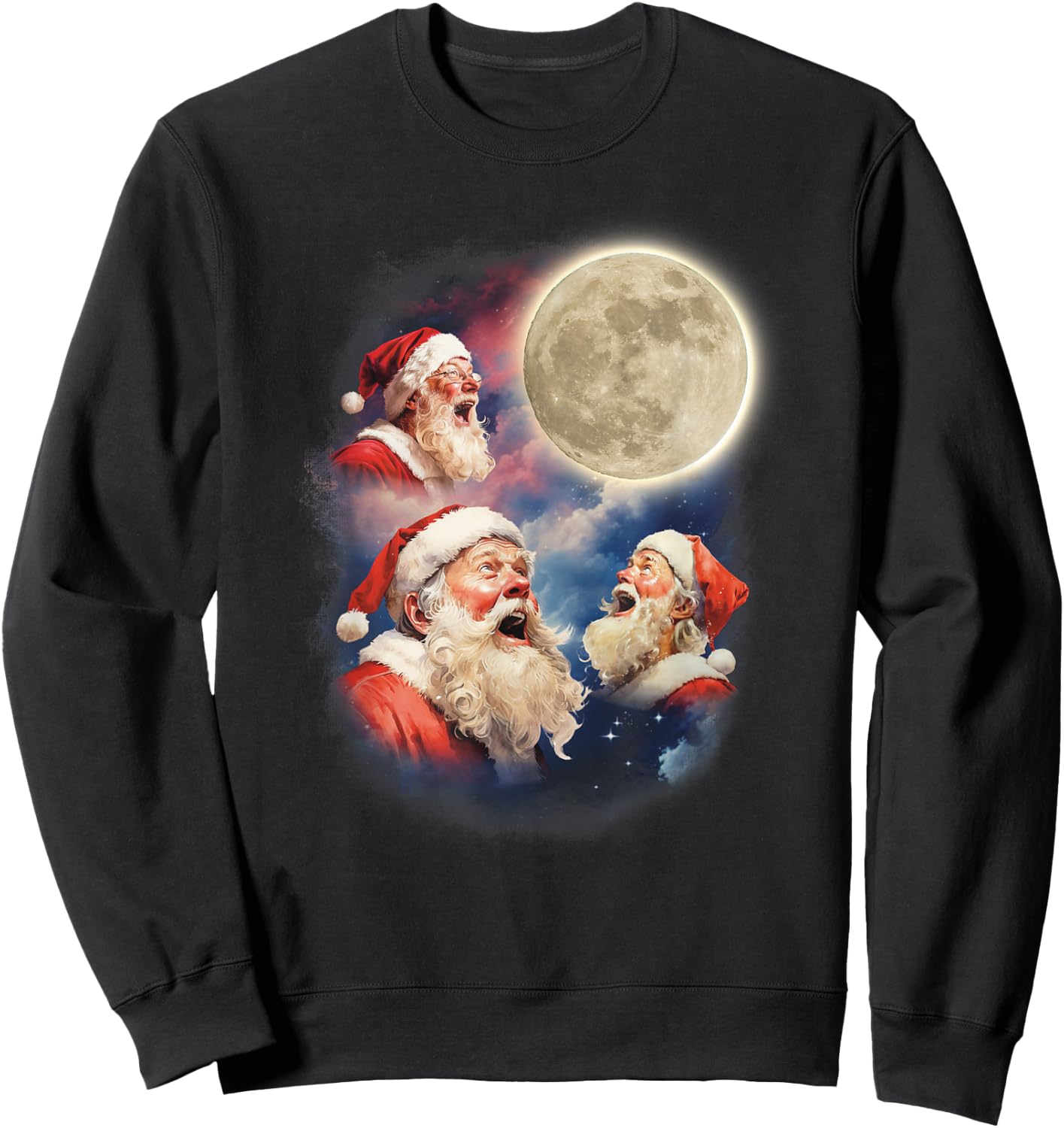 Three Santa Moon Santas Howling At Moon Meme Weird Christmas Sweatshirt - Sweatshirt | Black