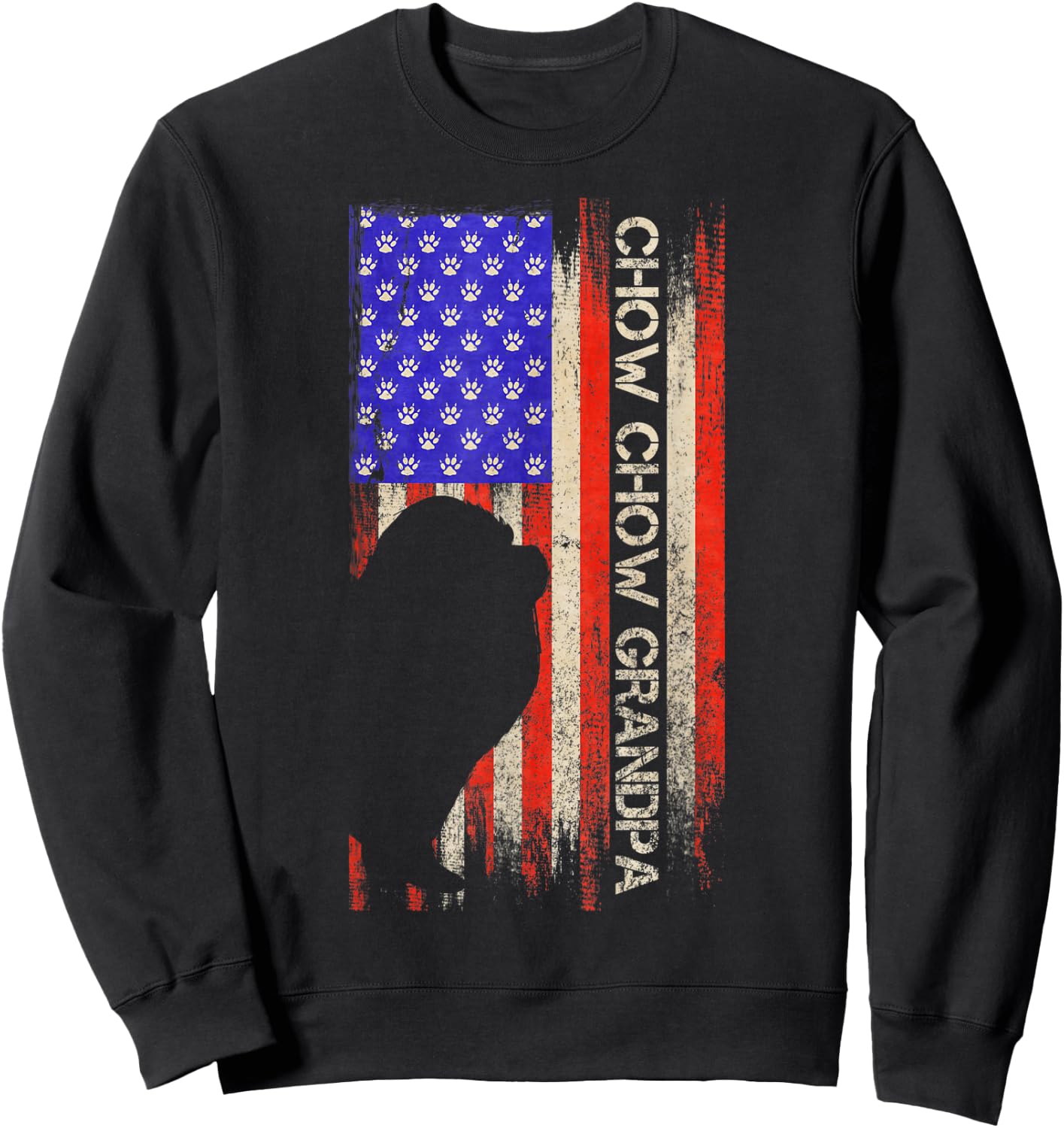 Vintage USA American Flag Proud Chow Chow Grandpa Silhouette Kids Men Sweatshirt - Sweatshirt | Black
