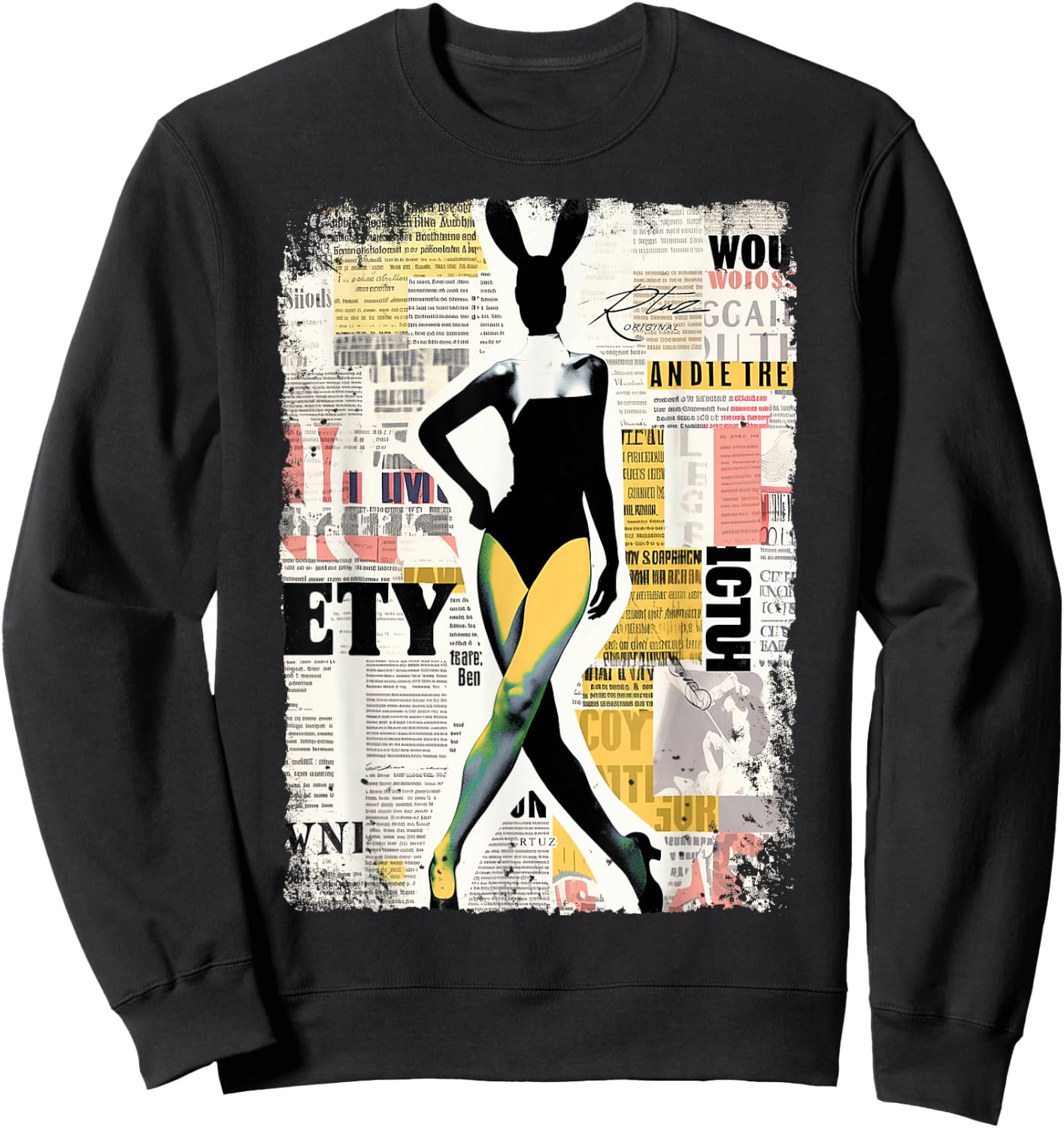 Magazin Cover Vintage Girl Bunny Collage Sexy Model Pin-up Sweatshirt - Sweatshirt | Black