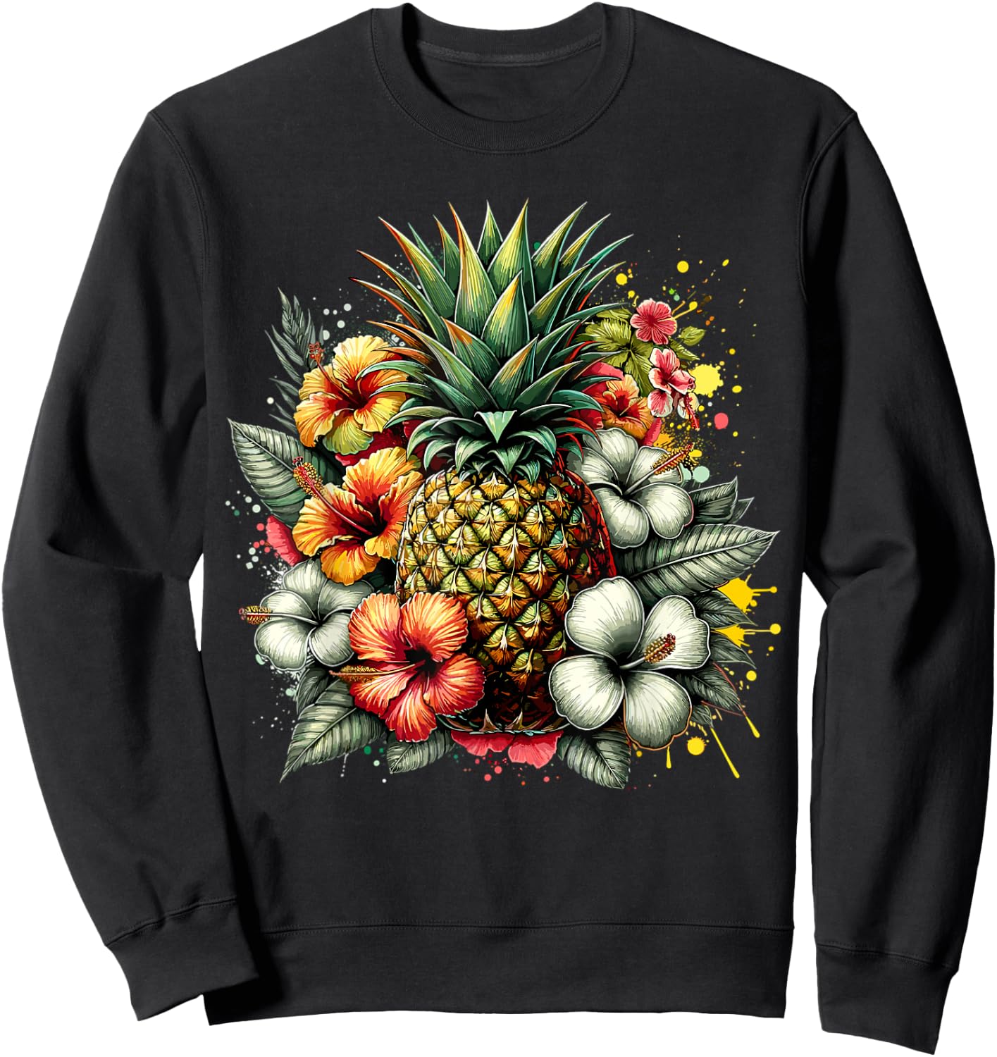 Pineapple Hawaii Vintage Hawaiian Floral Sweatshirt - Sweatshirt | Black