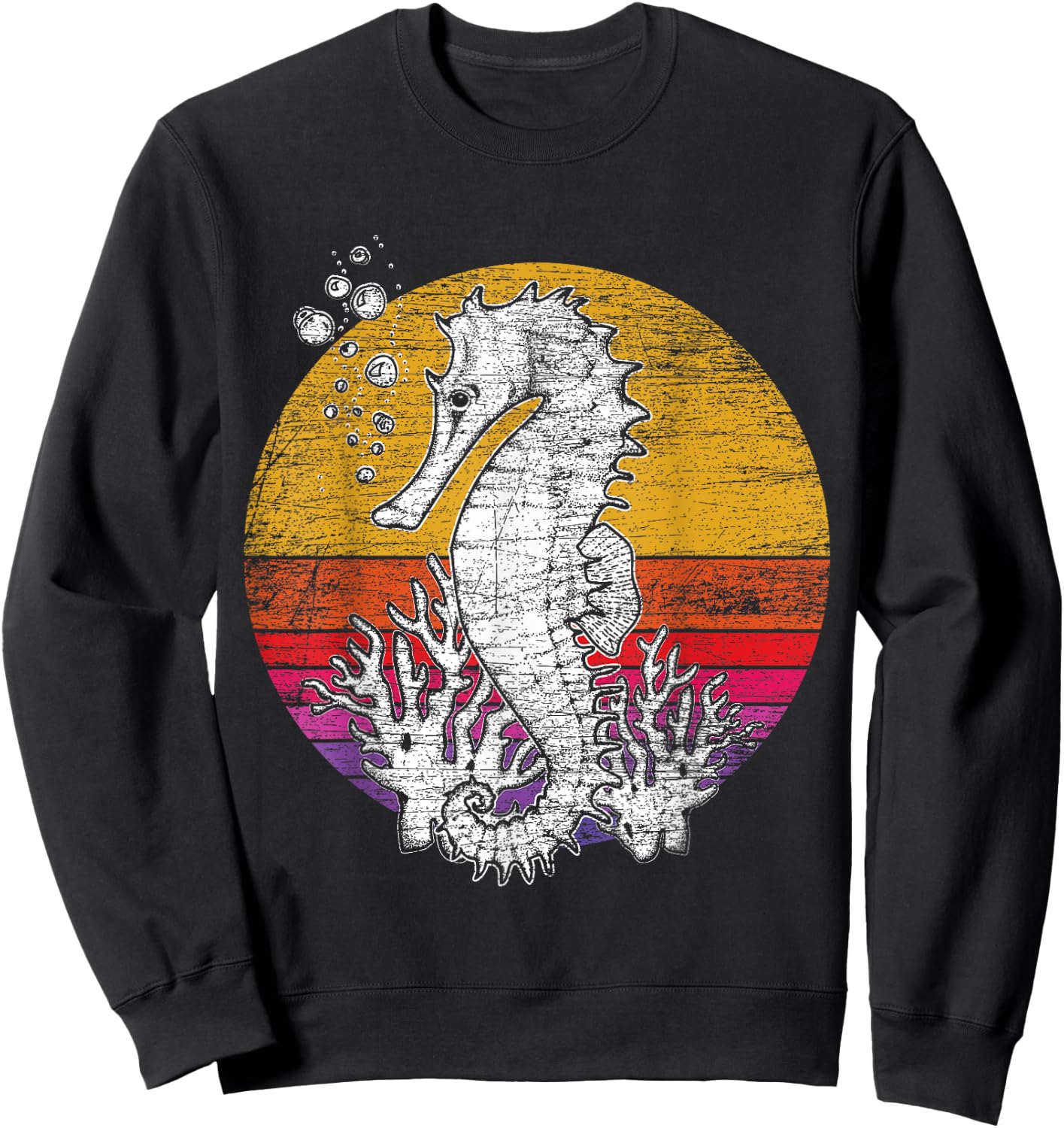 Ocean Retro Animal Seahorse Sweatshirt - Sweatshirt | Black