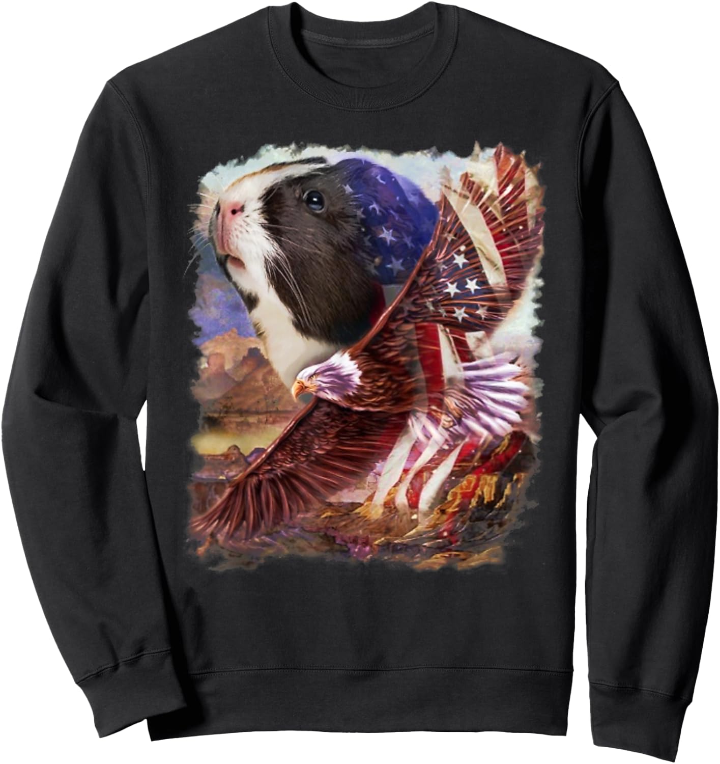 Guinea Pig American Flag 4th July Independence Eagle Women Kids Men Sweatshirt - Sweatshirt | Black