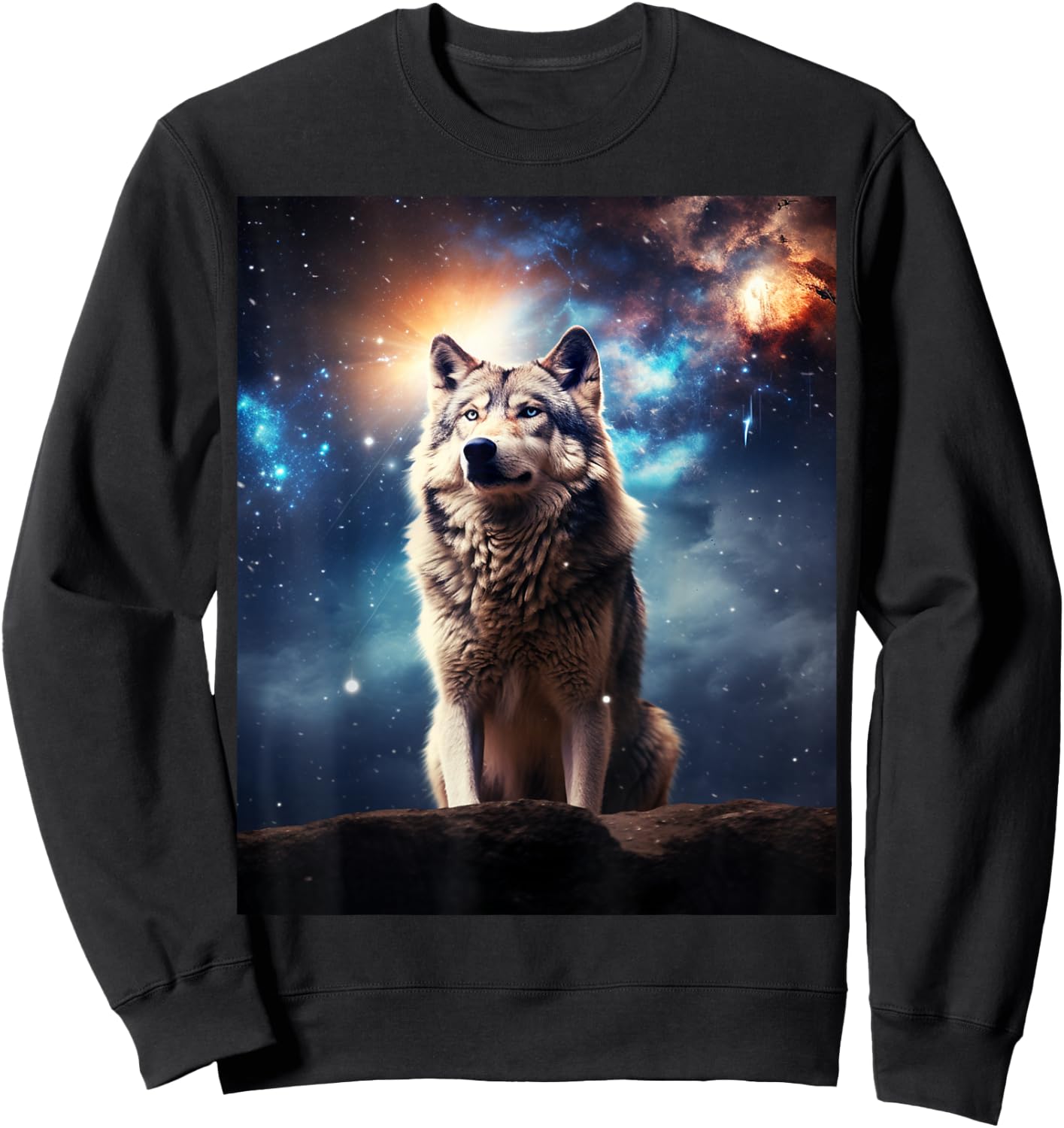 Cool Wolf Cosmic Galaxy Graphic Art Novelty Stuff Sweatshirt - Sweatshirt | Black
