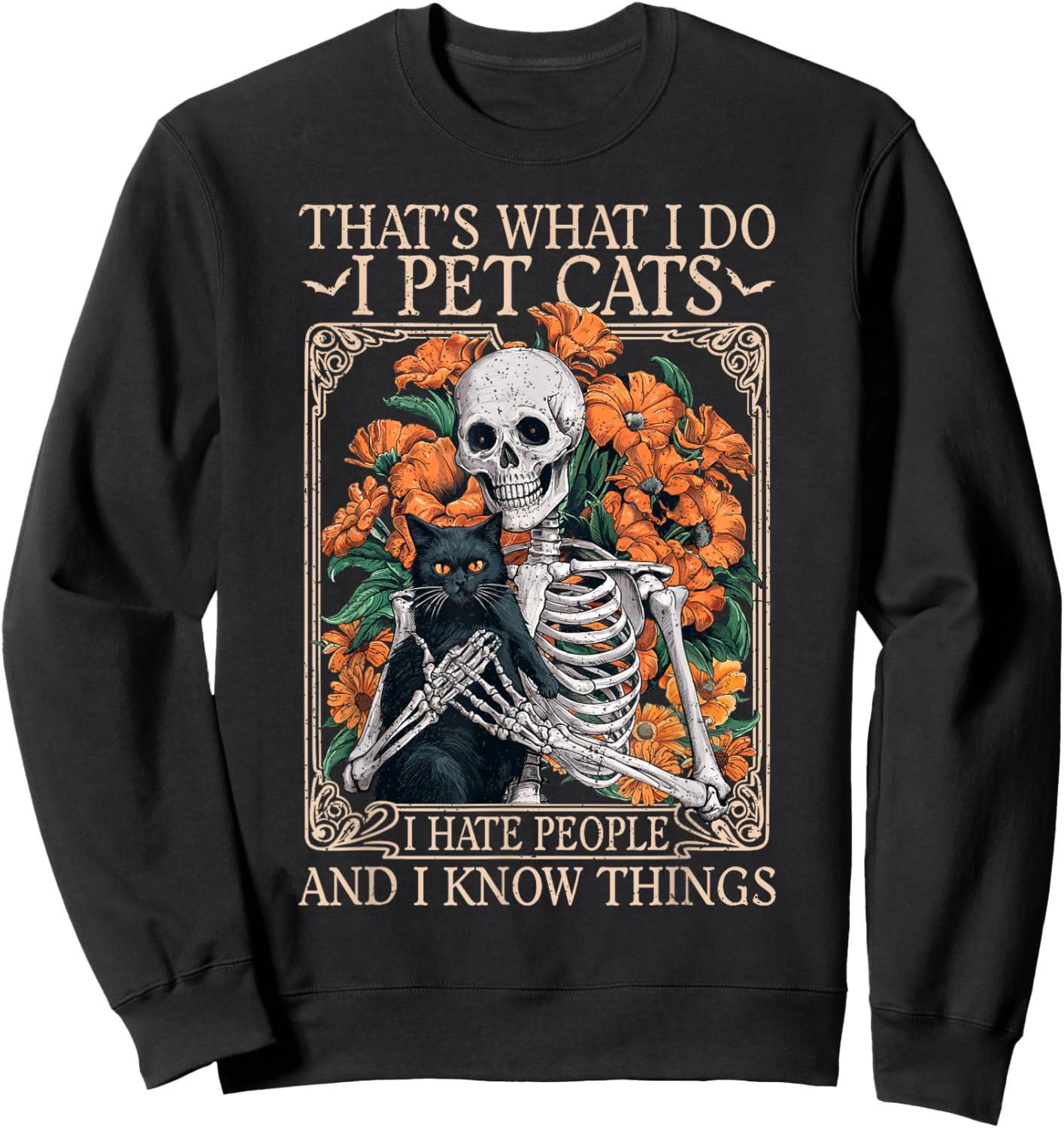 Cat Lover Cat Mom kat I Pet Cats I Hate People And Know Things Women's Black Cat Small Sweatshirt - Sweatshirt | Black