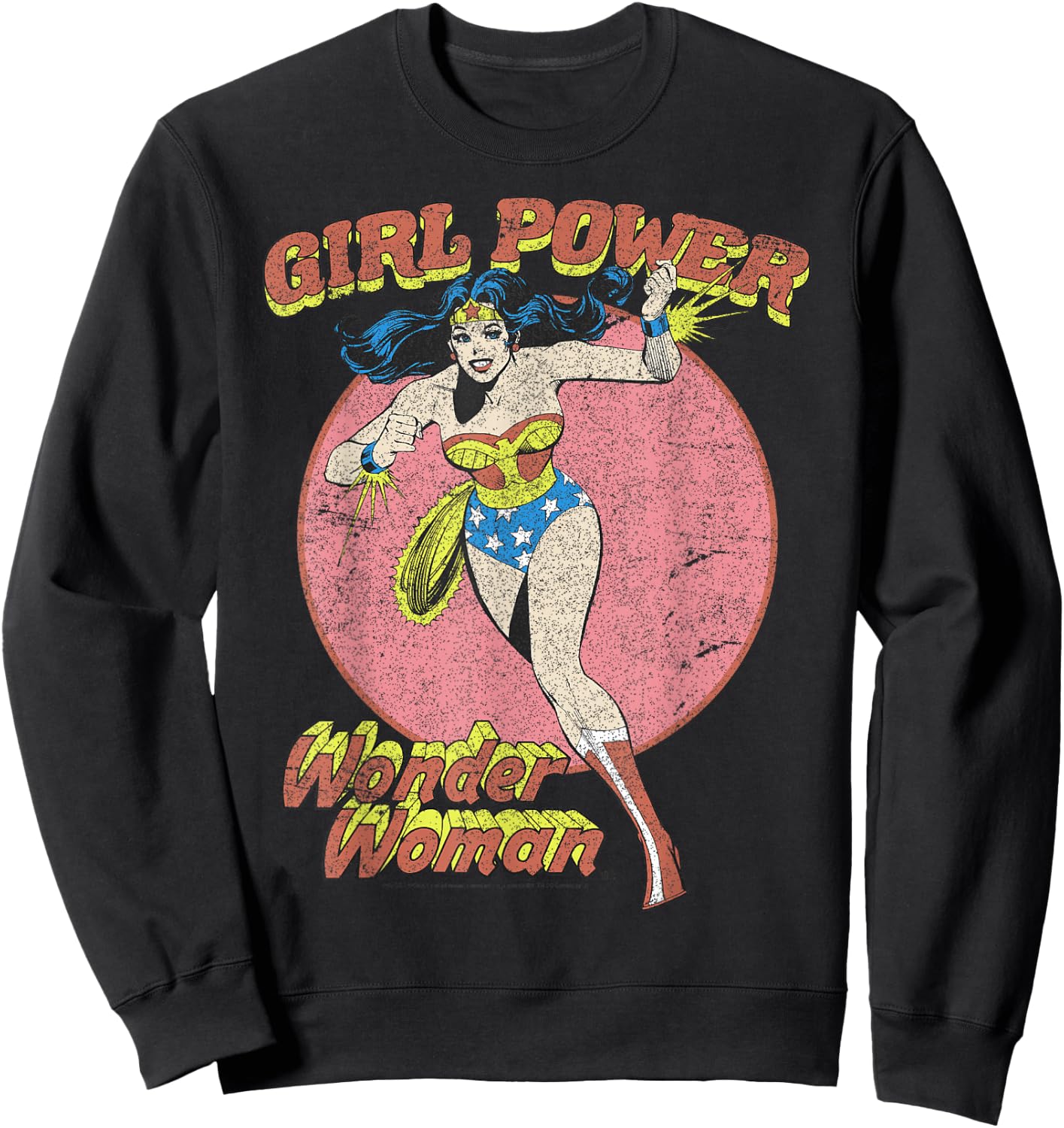 DC Comics Wonder Woman Running Girl Power Text Poster Sweatshirt - Sweatshirt | Black