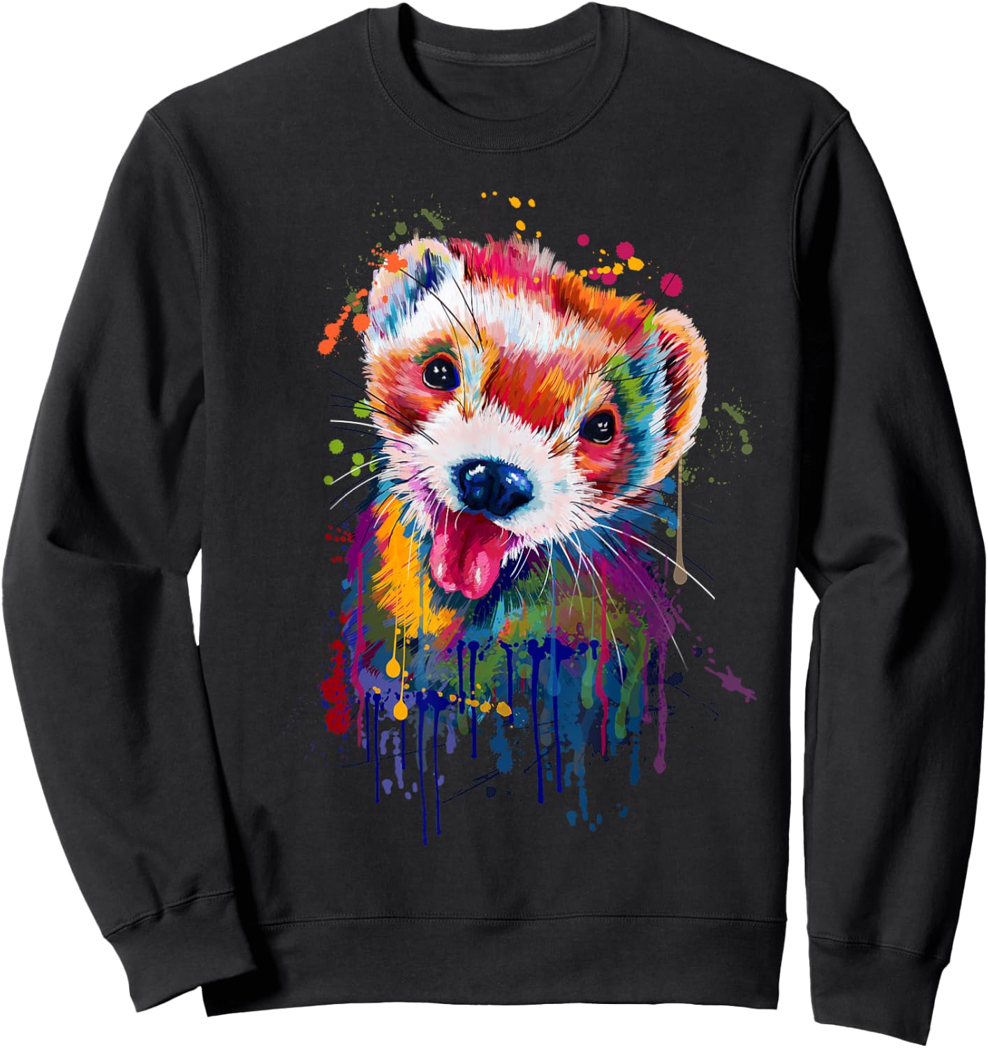 Ferret Face Graphics Hand Drawn Splash Art Ferret Pet Lover Sweatshirt - Sweatshirt | Black