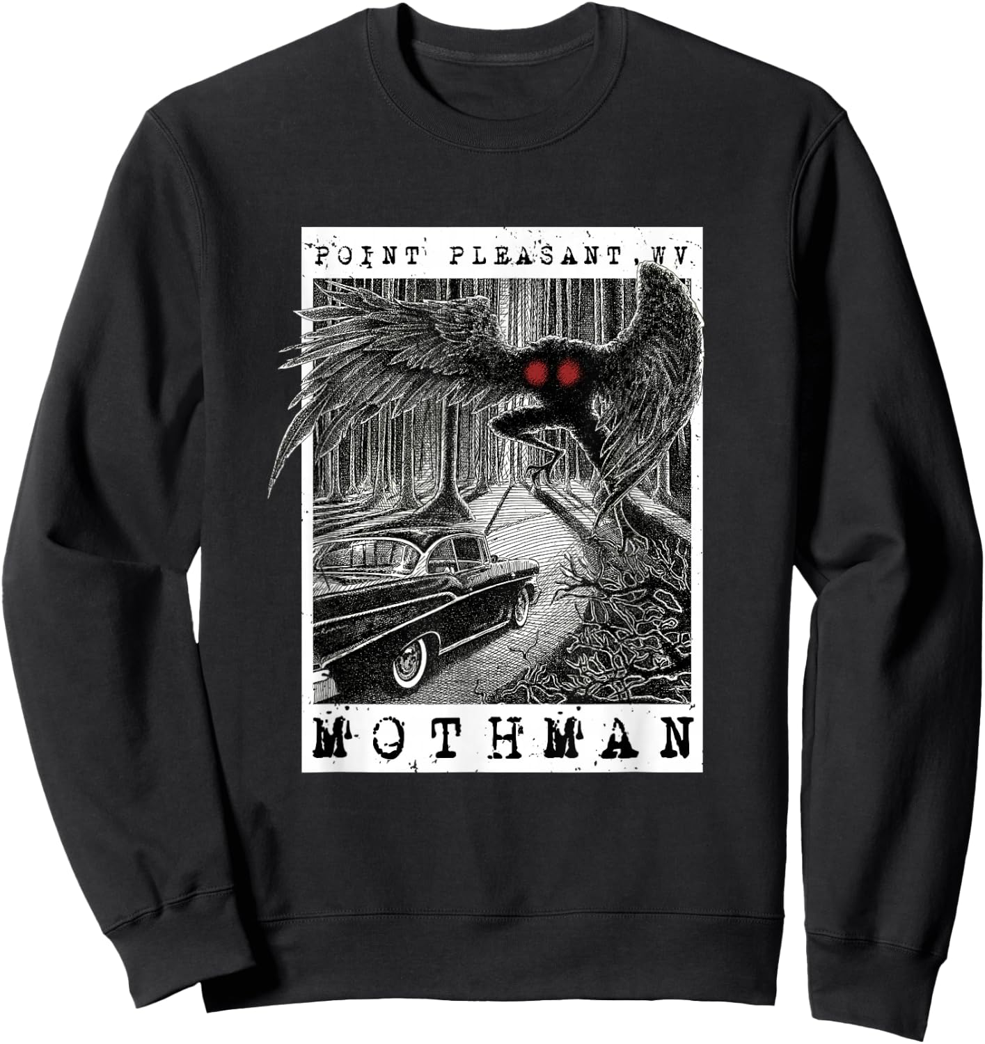 Mothman Encounter - 1966 Point Pleasant Original Cryptid Art Sweatshirt - Sweatshirt | Black