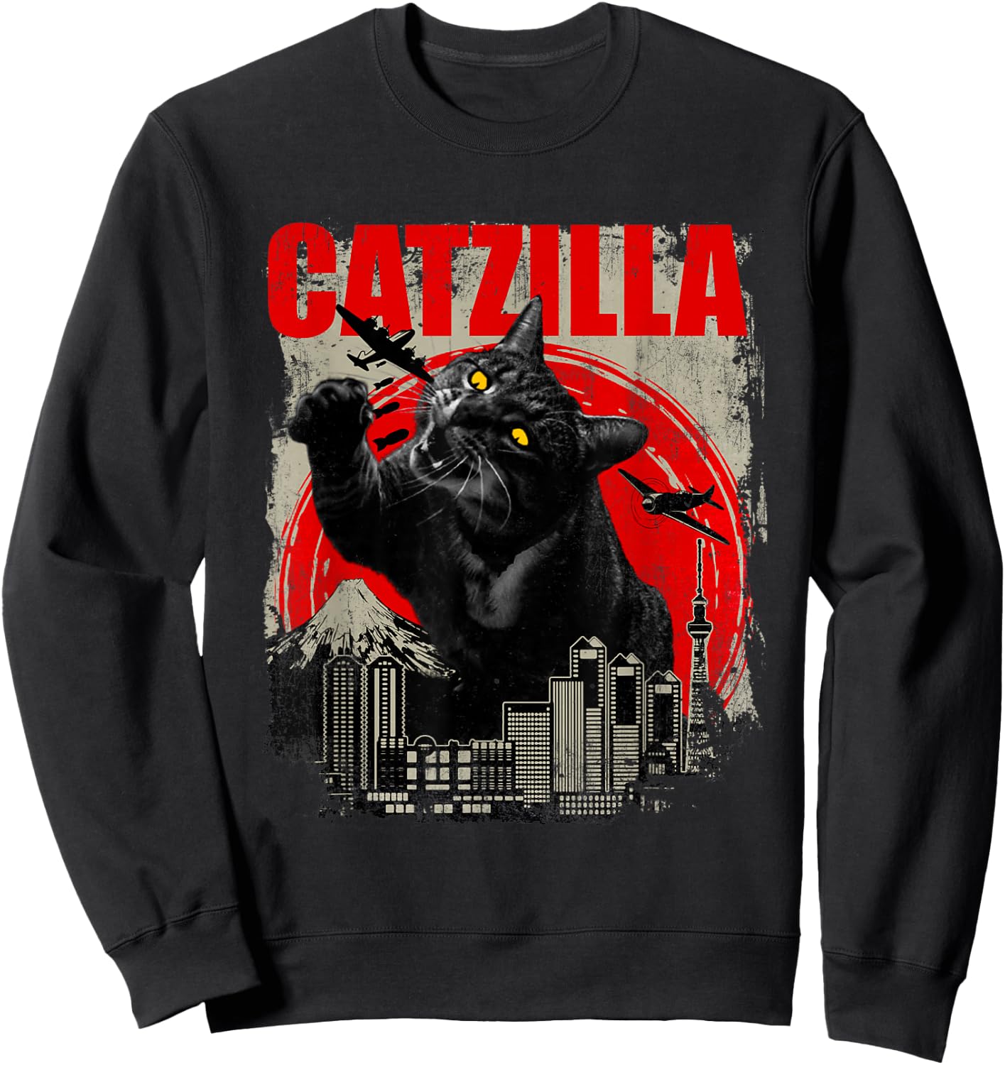 Catzilla - Funny Cat Lover Kitten Kitty Short Sleeve Small Sweatshirt - Sweatshirt | Black