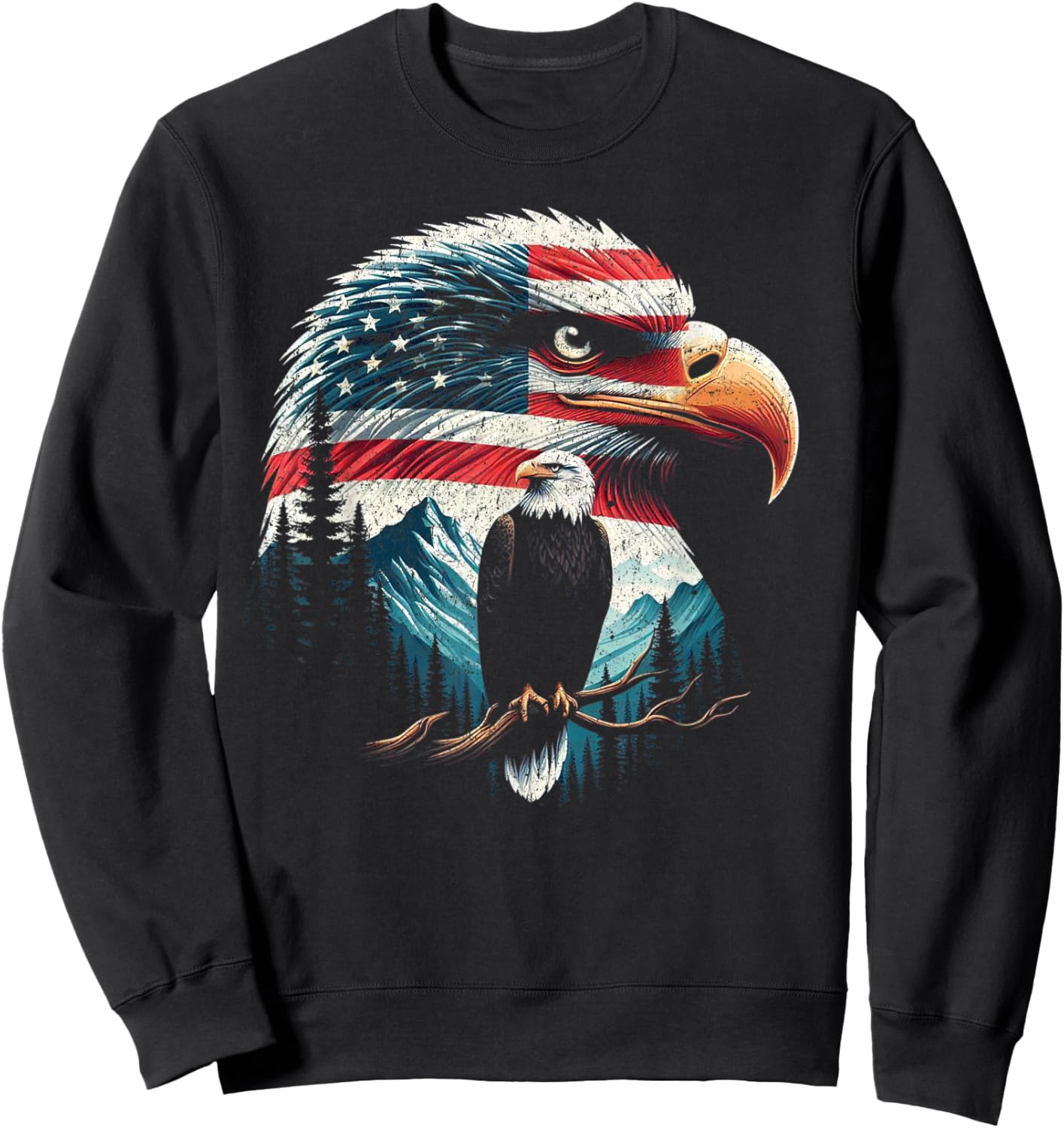 Bald Eagle American Flag For 4th Of July Red White Blue Women Kids Men Sweatshirt - Sweatshirt | Black