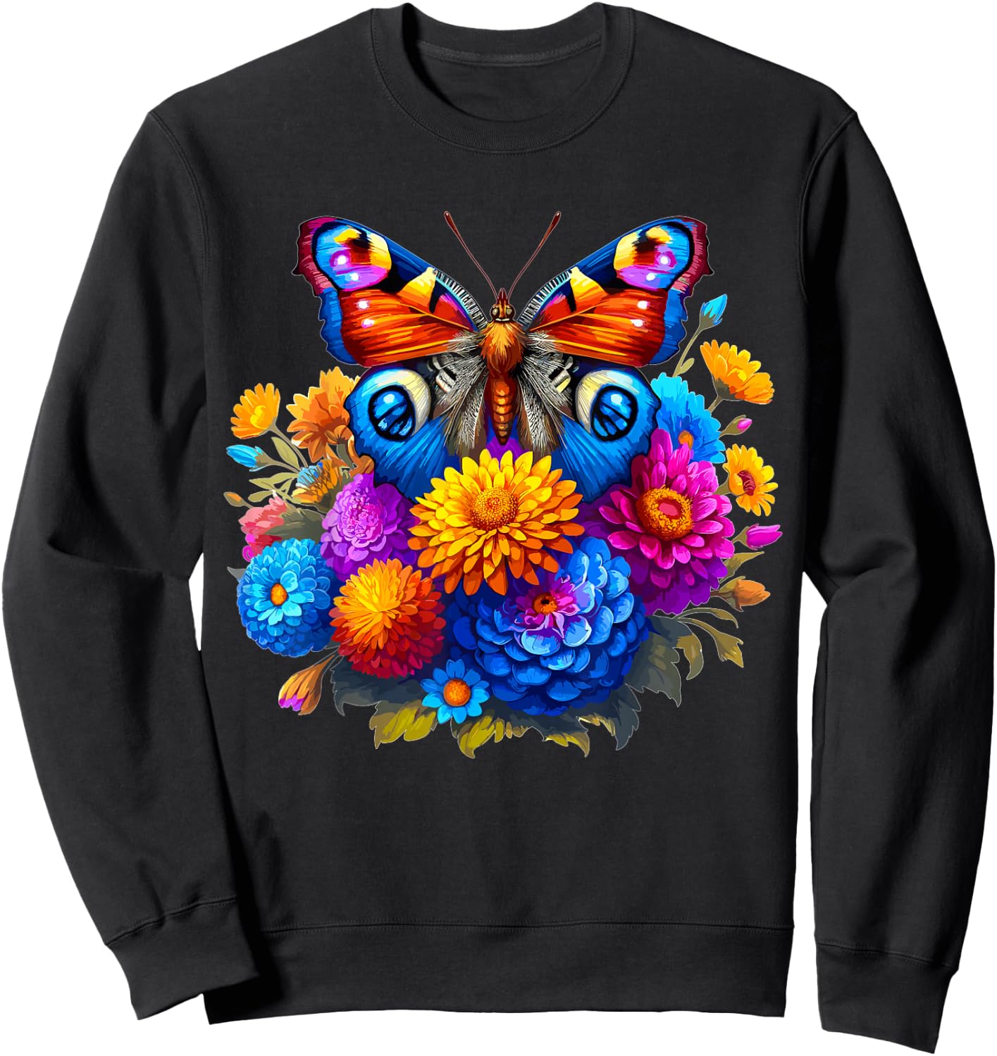 Butterfly With Flowers Aesthetic Butterfly Sweatshirt - Sweatshirt | Black