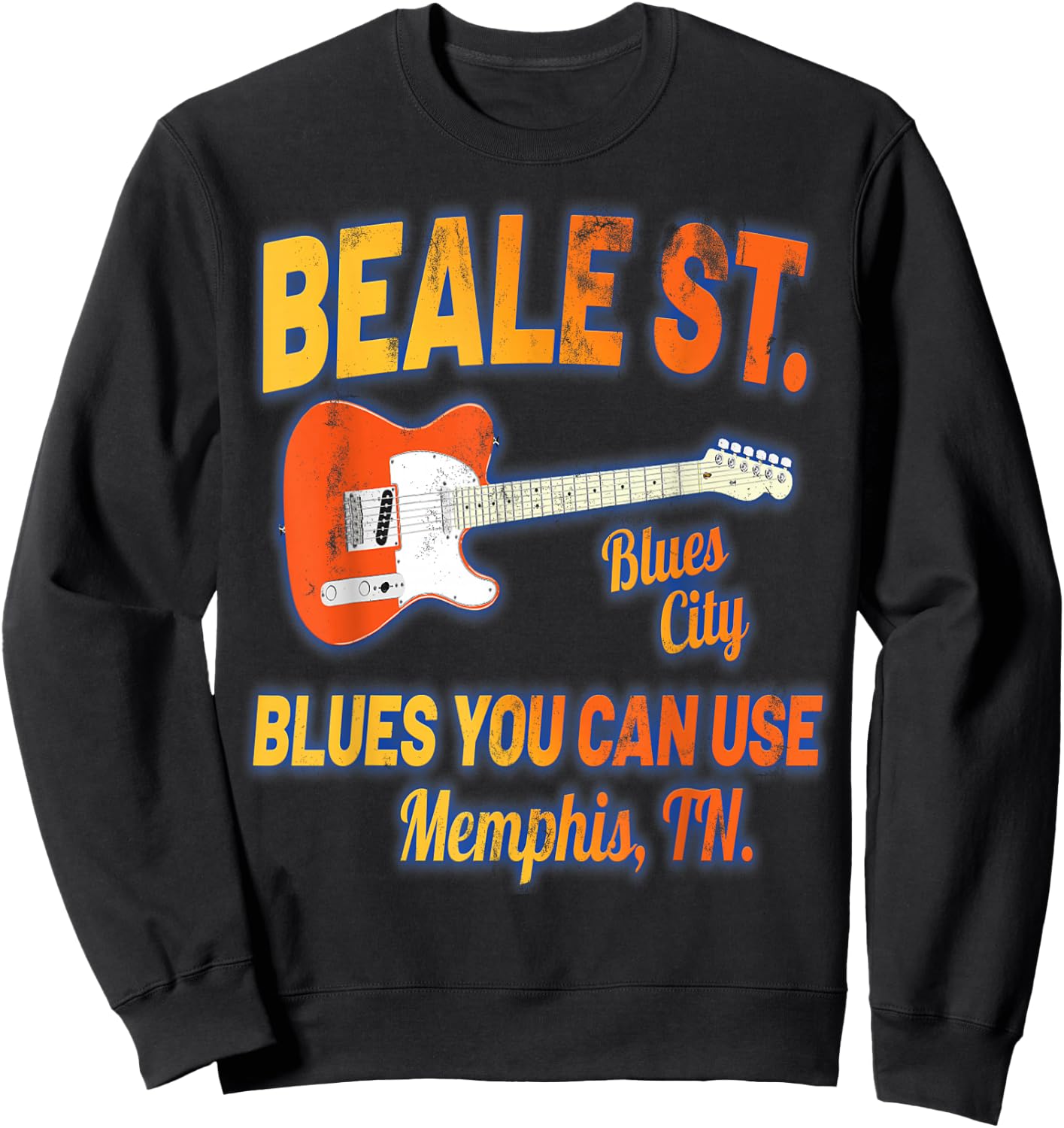 Distressed Beale Street Blues Music Memphis Tennessee Sweatshirt - Sweatshirt | Black