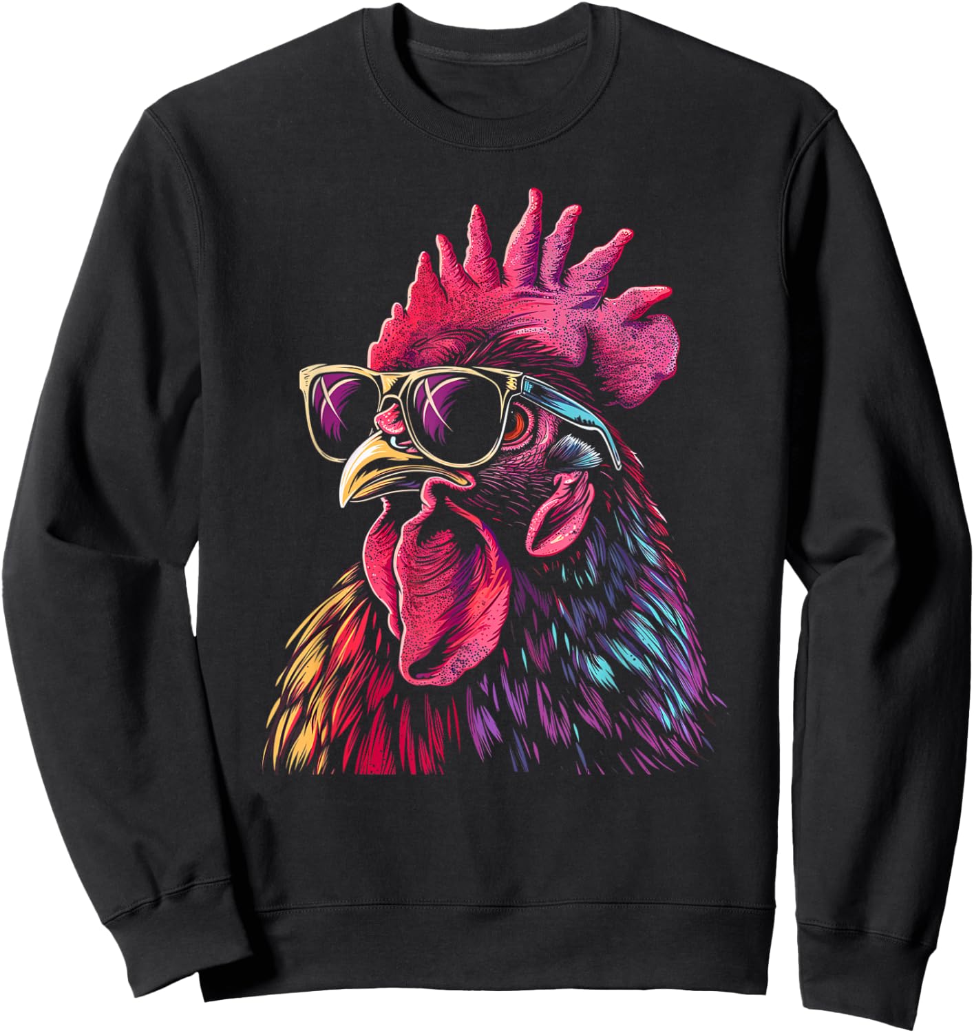 Chicken Rooster Sunglasses Funny Chicken Farmer Farmer Sweatshirt - Sweatshirt | Black