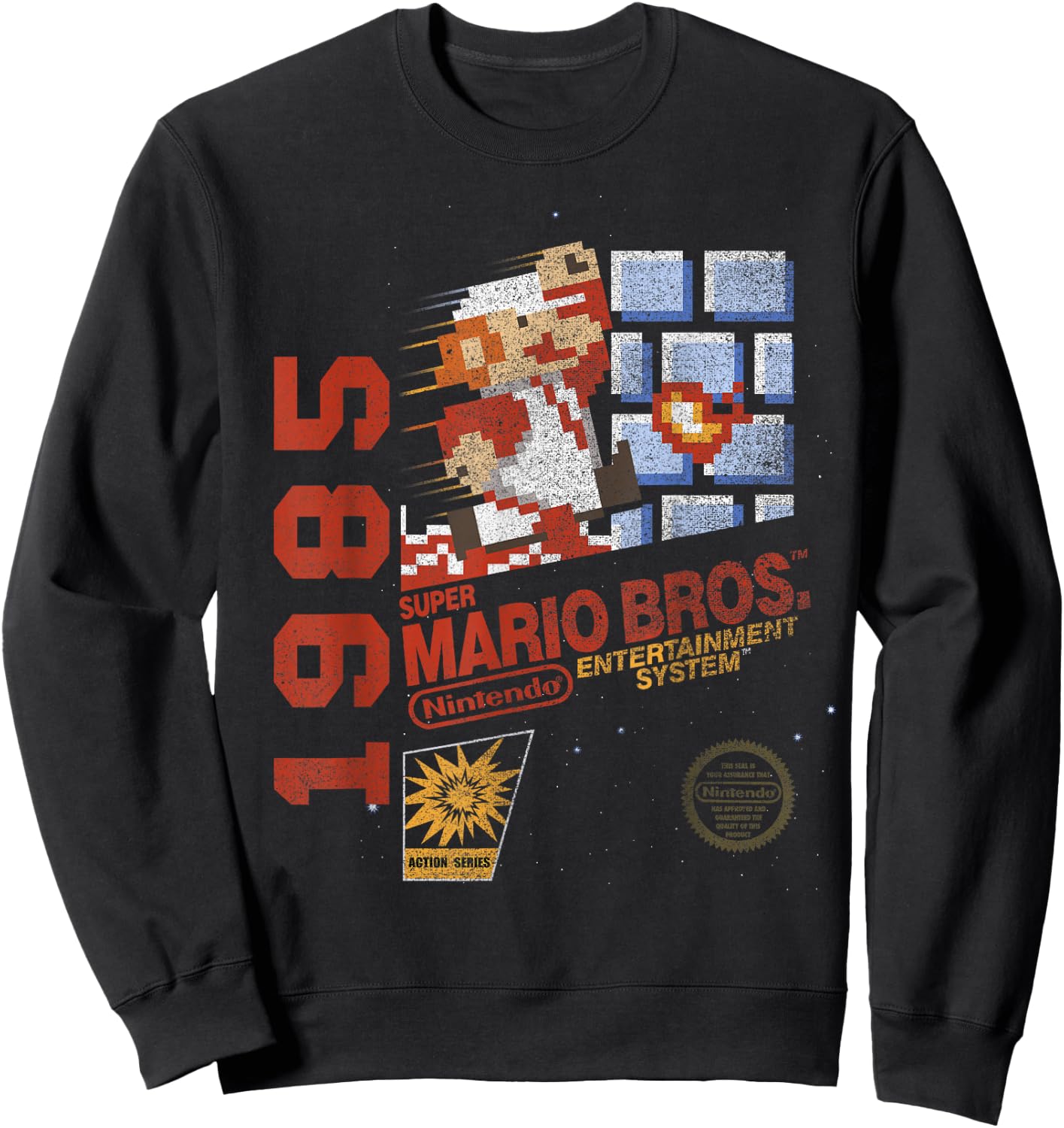 Super Mario Bros NES 1985 Retro 8-Bit Nintendo Game Cover Sweatshirt - Sweatshirt | Black