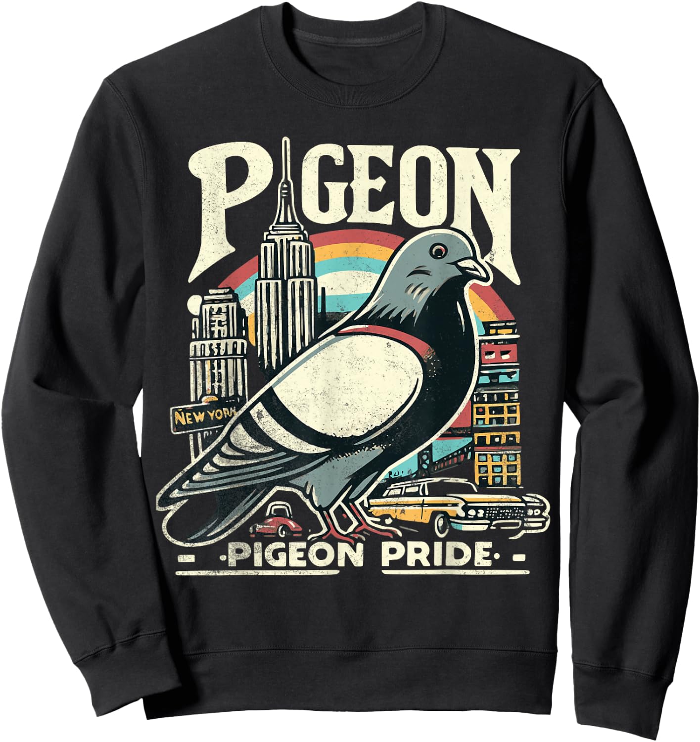 Pigeon NYC Bird Pride New Yorker Pigeon Enjoying NY Pizza Sweatshirt - Sweatshirt | Black