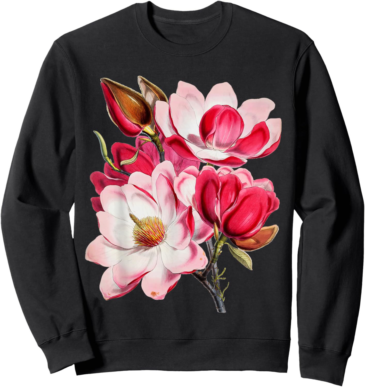 Vintage Pink Magnolia Tree Blooming Flower Fleur Sweatshirt - Sweatshirt | Black