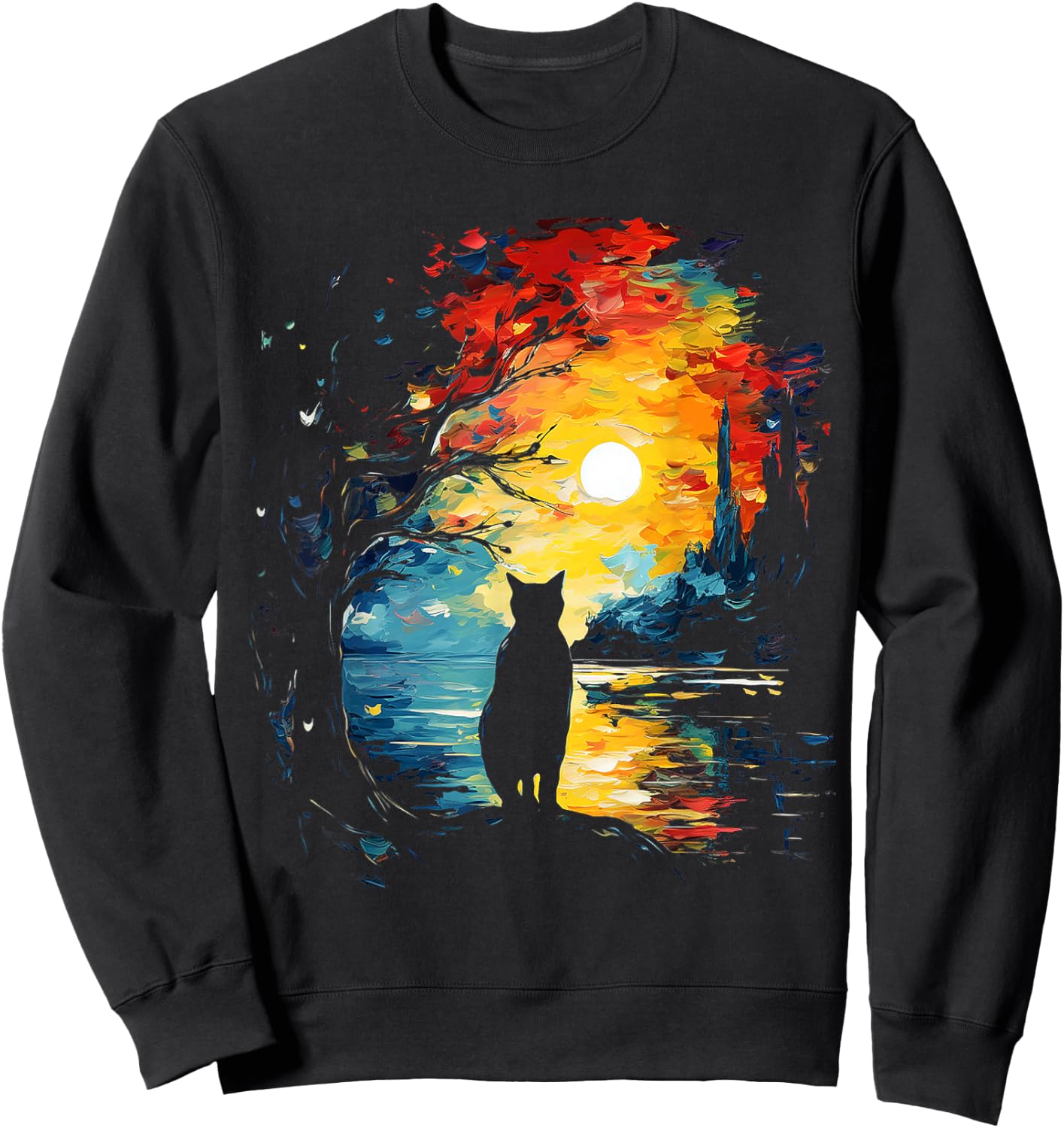 Cat Art Animal Painting Print Graphic Motif Cat Sweatshirt - Sweatshirt | Black