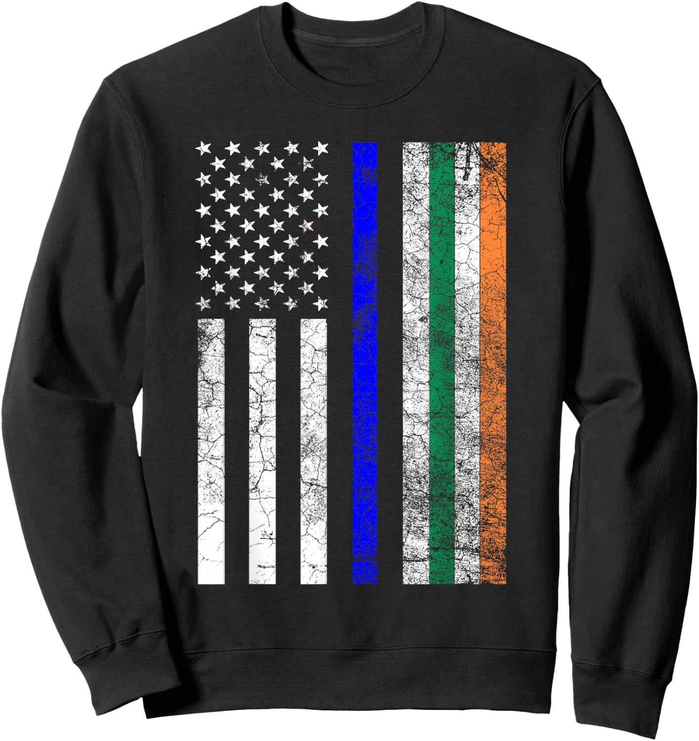 Irish American Flag Thin Blue Line Police St Patrick's Day Sweatshirt - Sweatshirt | Black