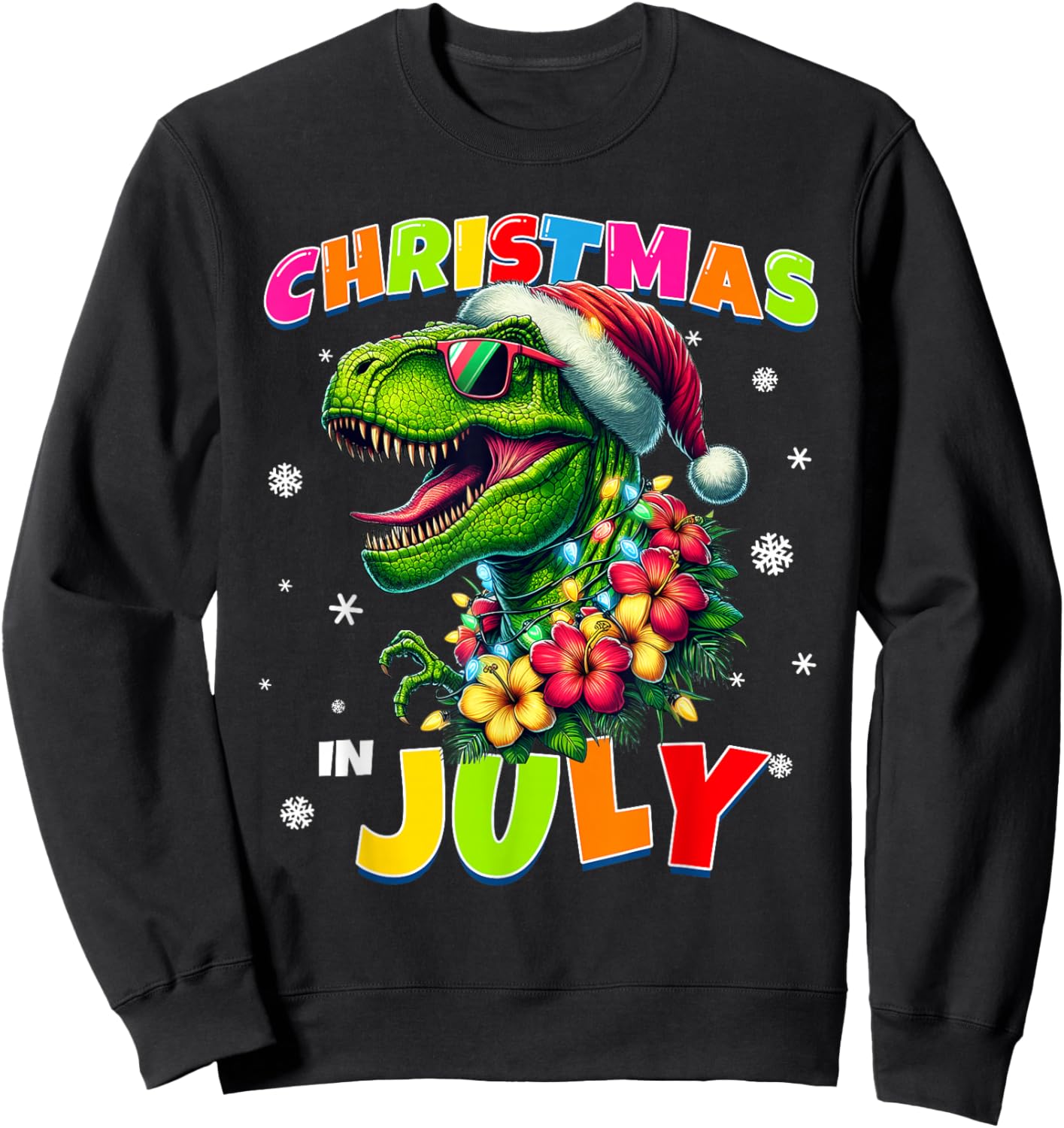 Funny Christmas In July T-Rex Dinosaur Boys Summer Men Women Sweatshirt - Sweatshirt | Black