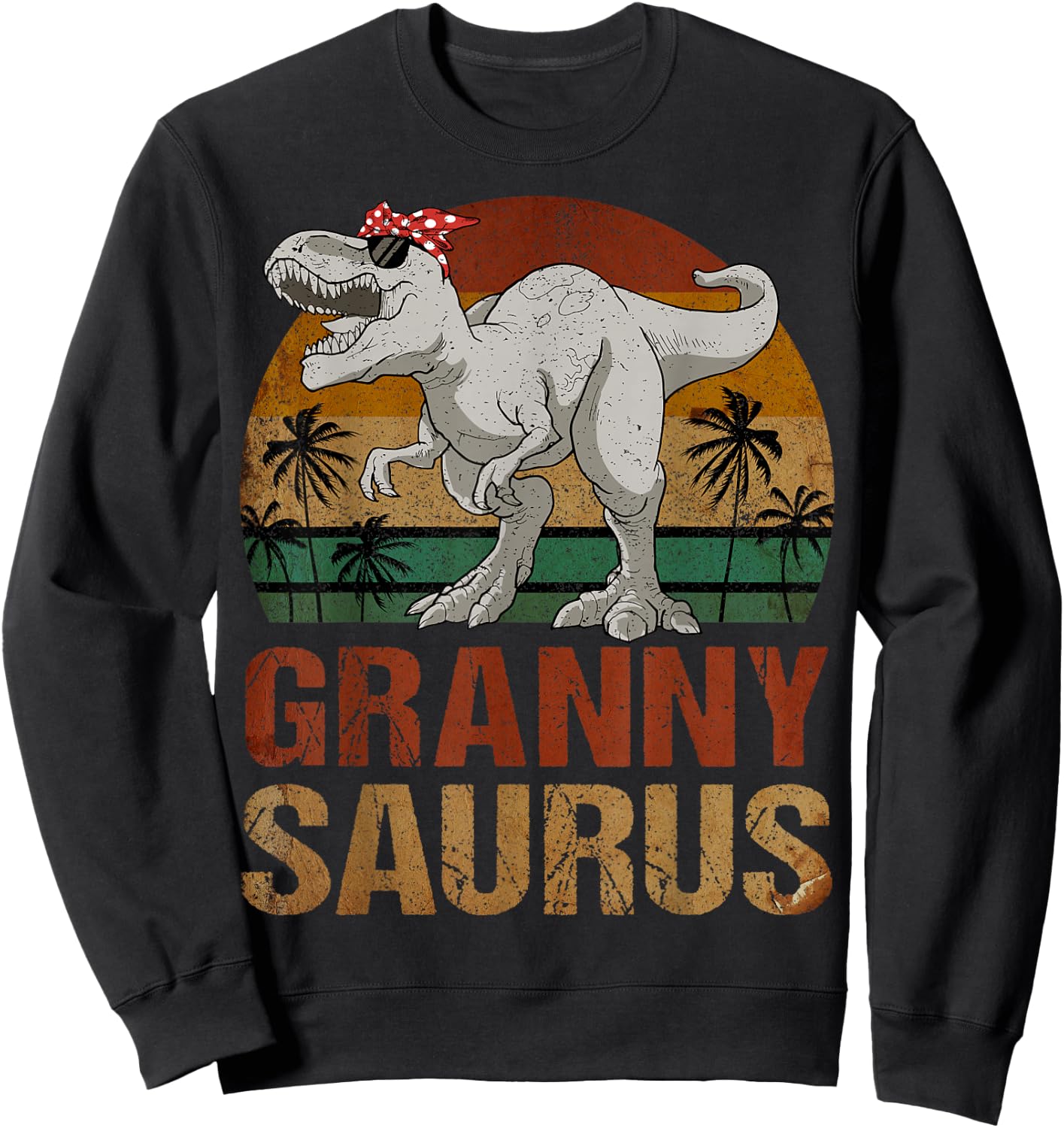 Grannysaurus T Rex Dinosaur Granny Saurus Retro Mother's Day Sweatshirt - Sweatshirt | Black